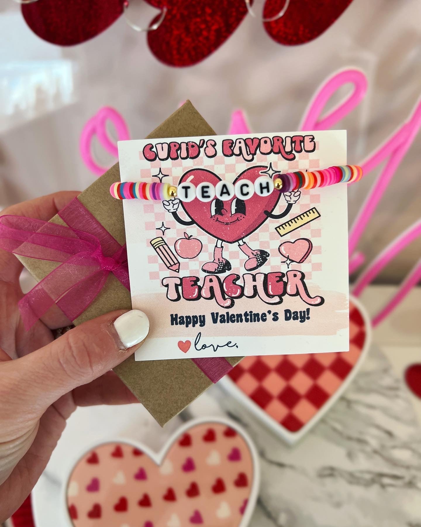 SALE! Teacher Valentine's Day Gift! Teach Bracelet! Personalized Valentine gift, included with box+ribbon! Happy Valentine's Day! Teacher gift