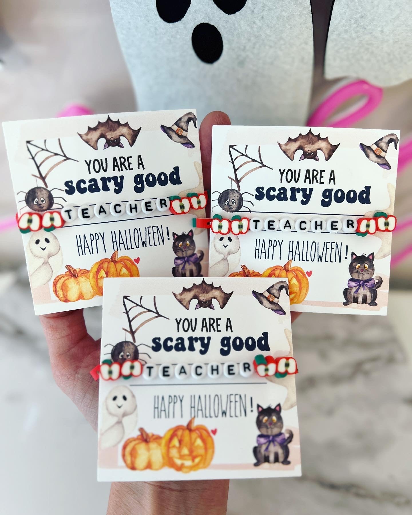 Halloween Teacher Apple Bracelet! Personalized Halloween gift tag included with box and ribbon! Teacher thank you gift!