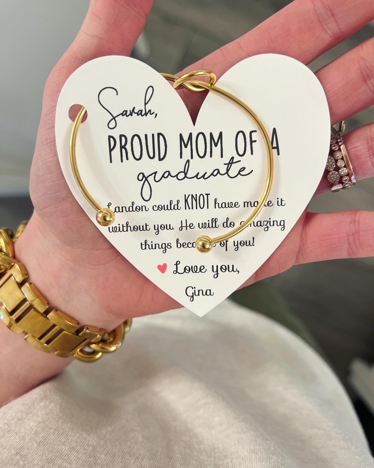 Proud Mom of a Graduate knot bangle gift, Graduation gift for parent, NON-TARNISH! Mom of a graduate, Graduation present, Gift for friend of graduate