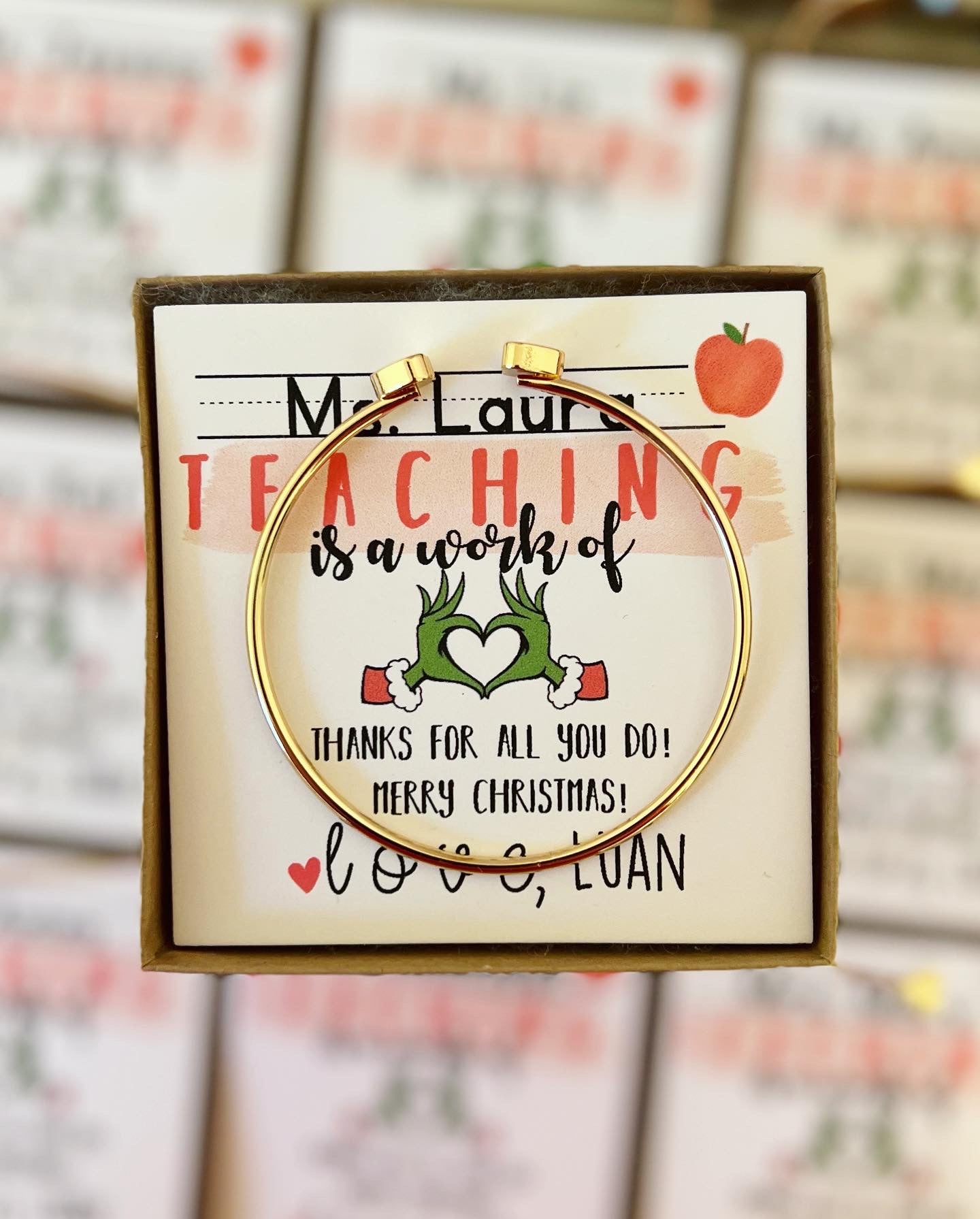 Teaching is a Work of Heart NON-TARNISH Heart Cuff Bangle Teacher Christmas Gift! TOP SELLER!