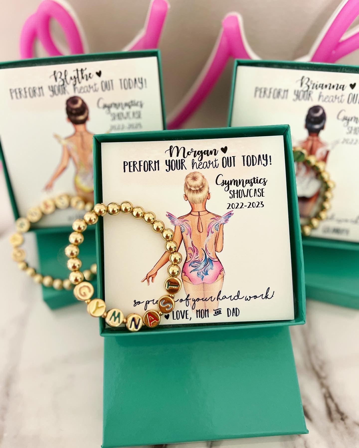 Gymnastics beaded Bracelet & custom Gymnast card