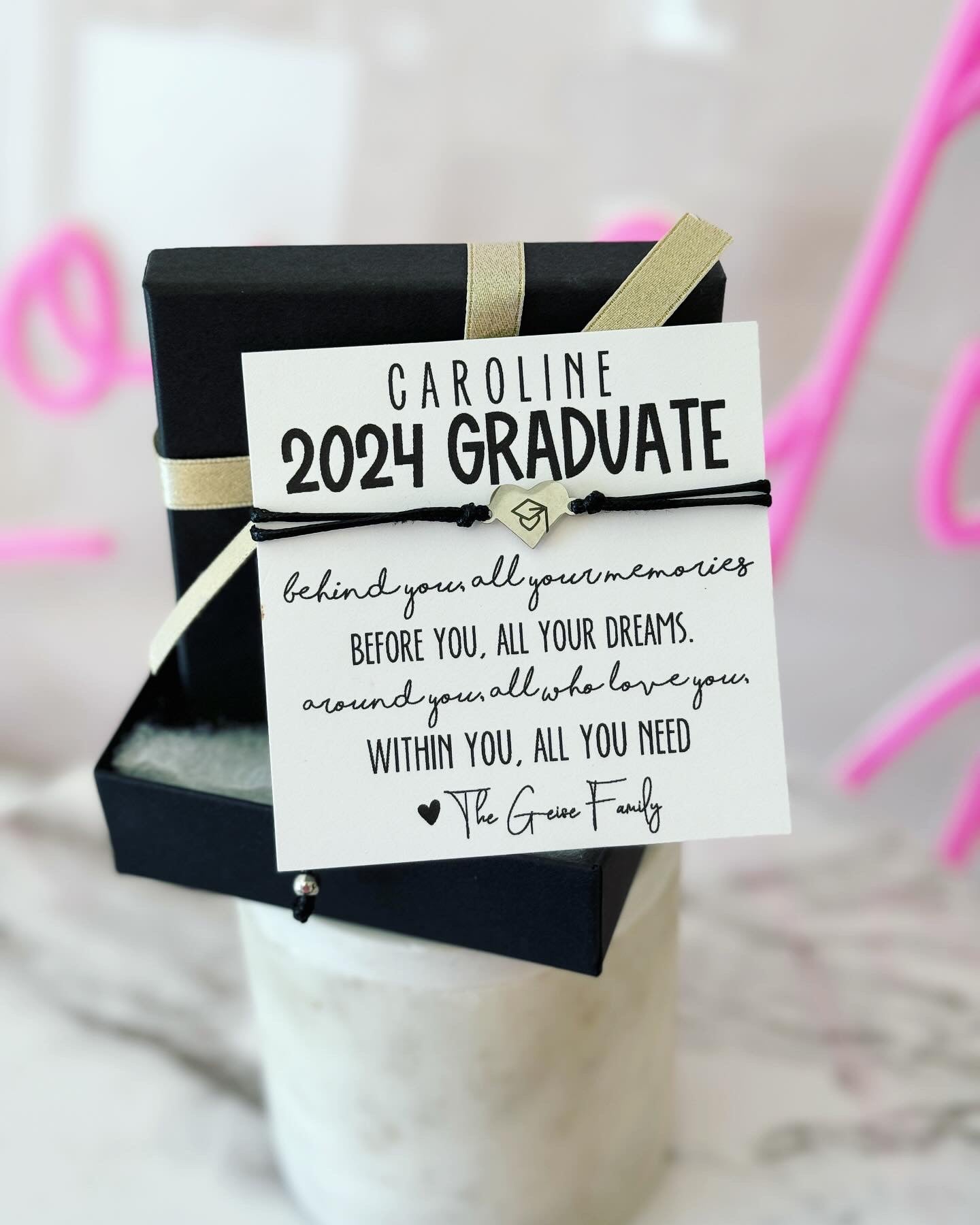 Personalized Graduation Gift! Laser Engraved Cap & Tassel adjustable rope bracelet, Graduation gift, Adjustable Graduation bracelet, Gift for graduate, card + box included!