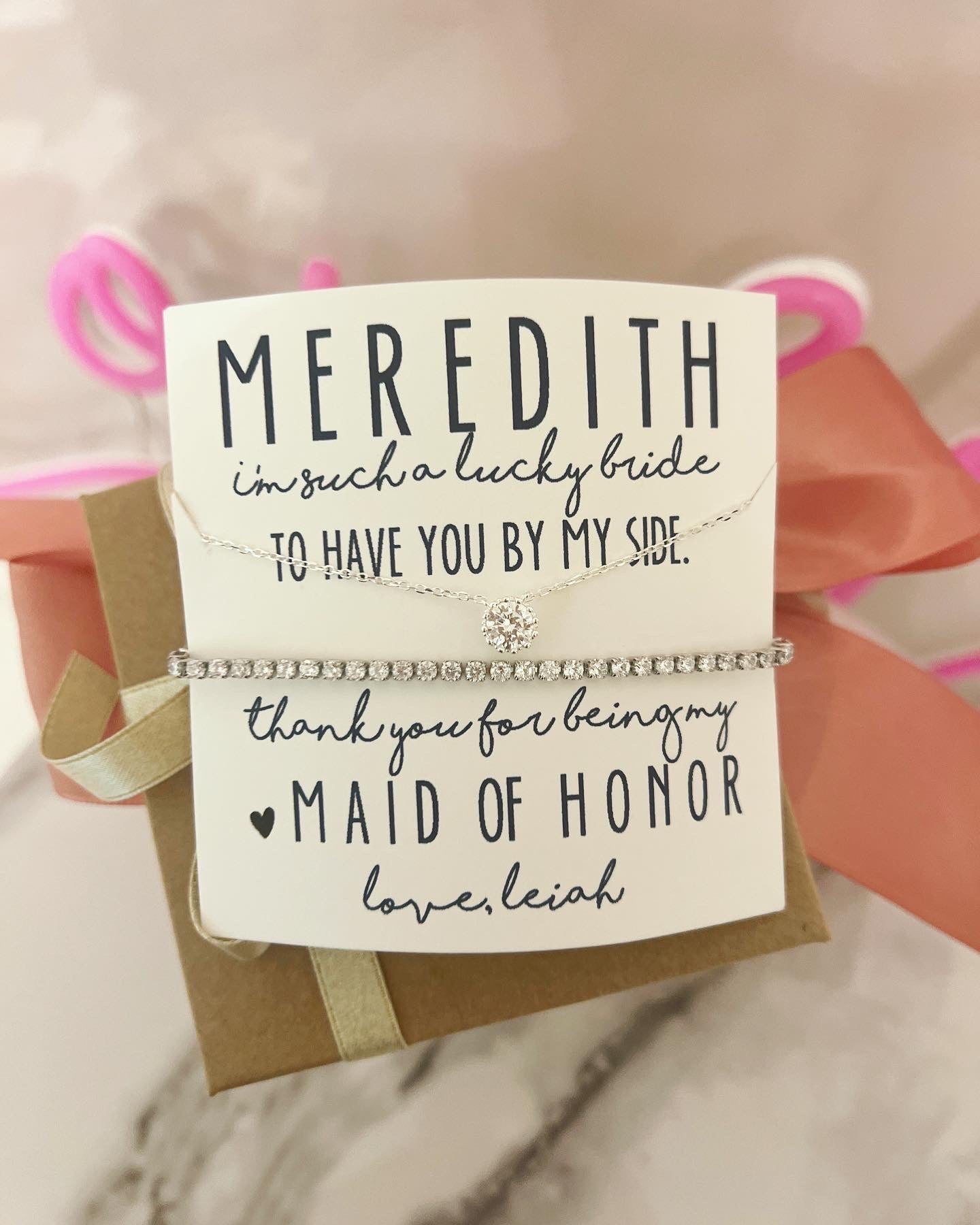 Thank You Bridal Party Necklace & Bracelet Set
