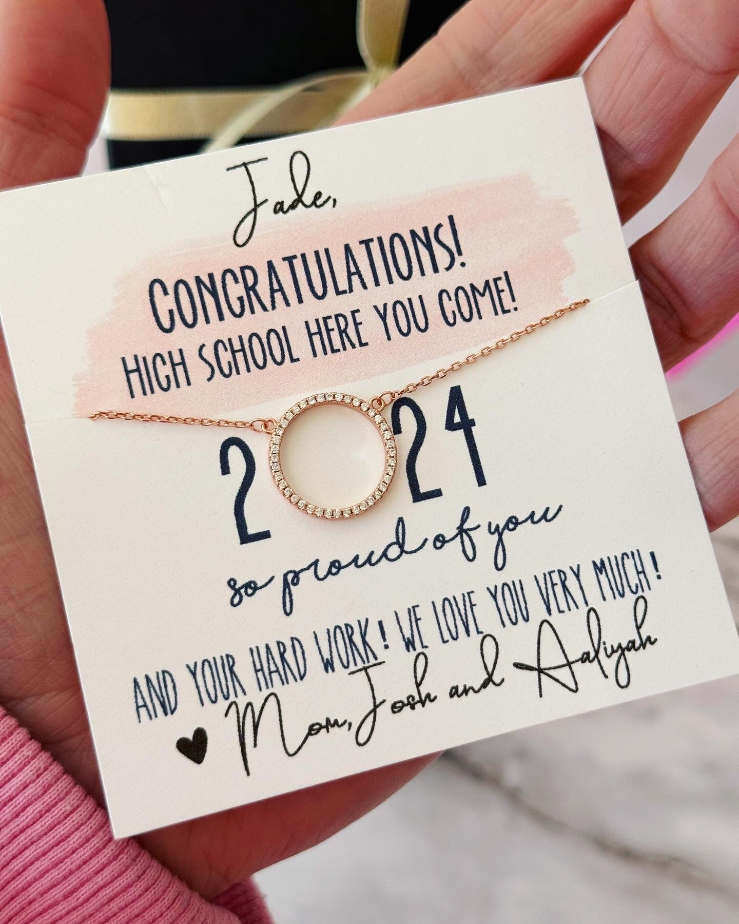 Middle School Graduation Gift Watercolor Card! Circle Pendant Necklace