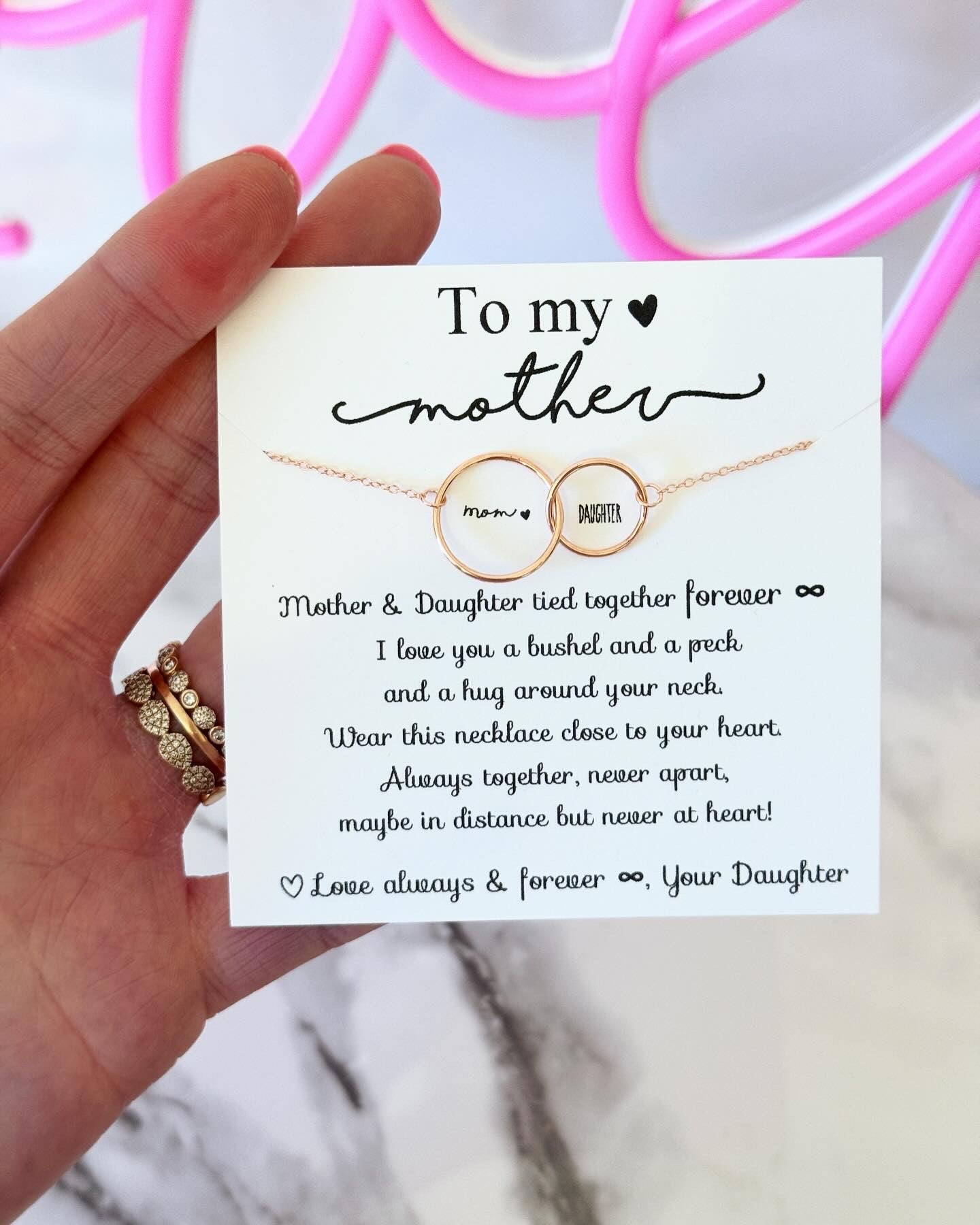 I love you a bushel & a peck! Mother's Day Gift, Non-Tarnish Double Hoop Infinity Necklace, Mom Thank you Gift, Mother Daughter Necklace