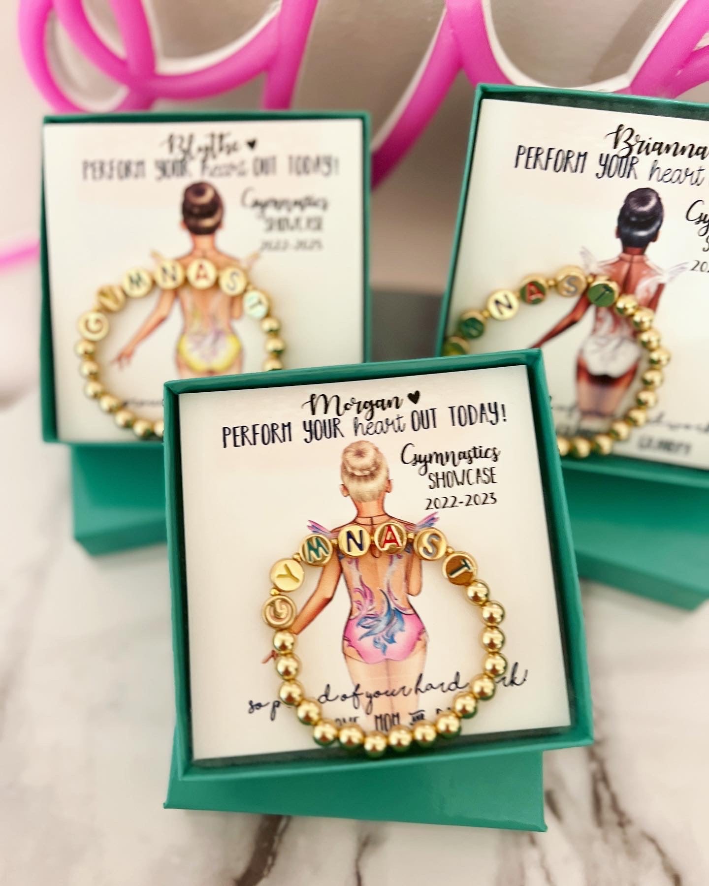 Gymnastics beaded Bracelet & custom Gymnast card