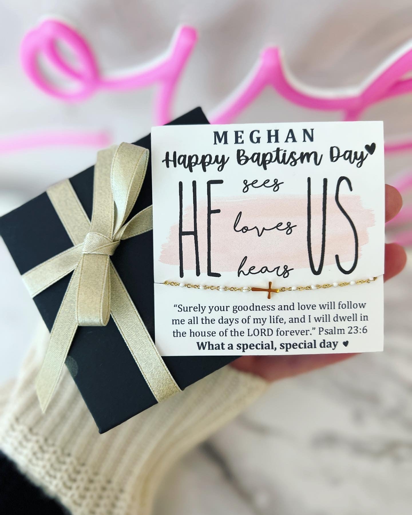 Baptism or Communion Bracelet Dainty Gold Cross bracelet, High Quality NON Tarnish, Card, Box & Ribbon Included. Encouragement gift, Cross