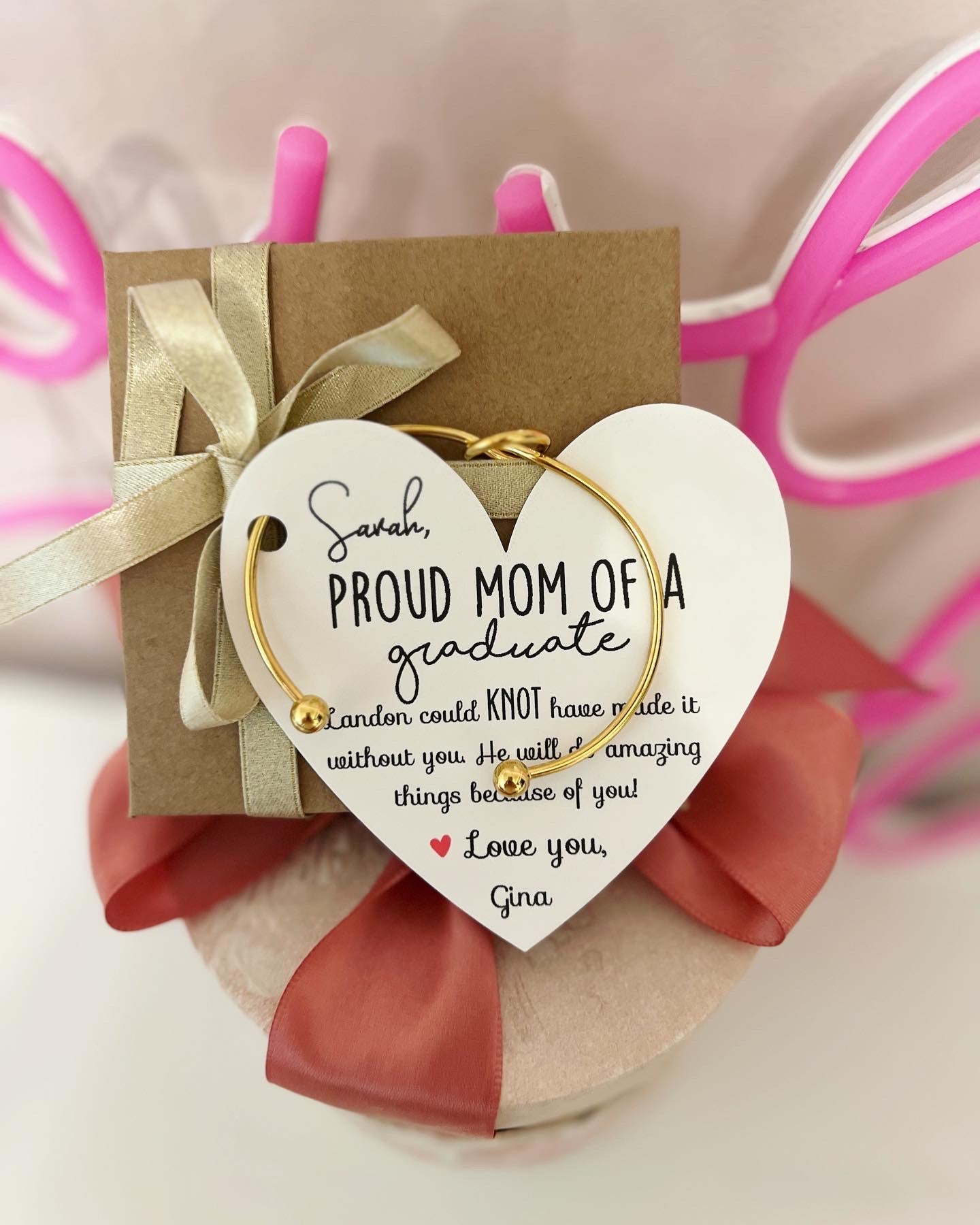 Proud Mom of a Graduate knot bangle gift, Graduation gift for parent, NON-TARNISH! Mom of a graduate, Graduation present, Gift for friend of graduate