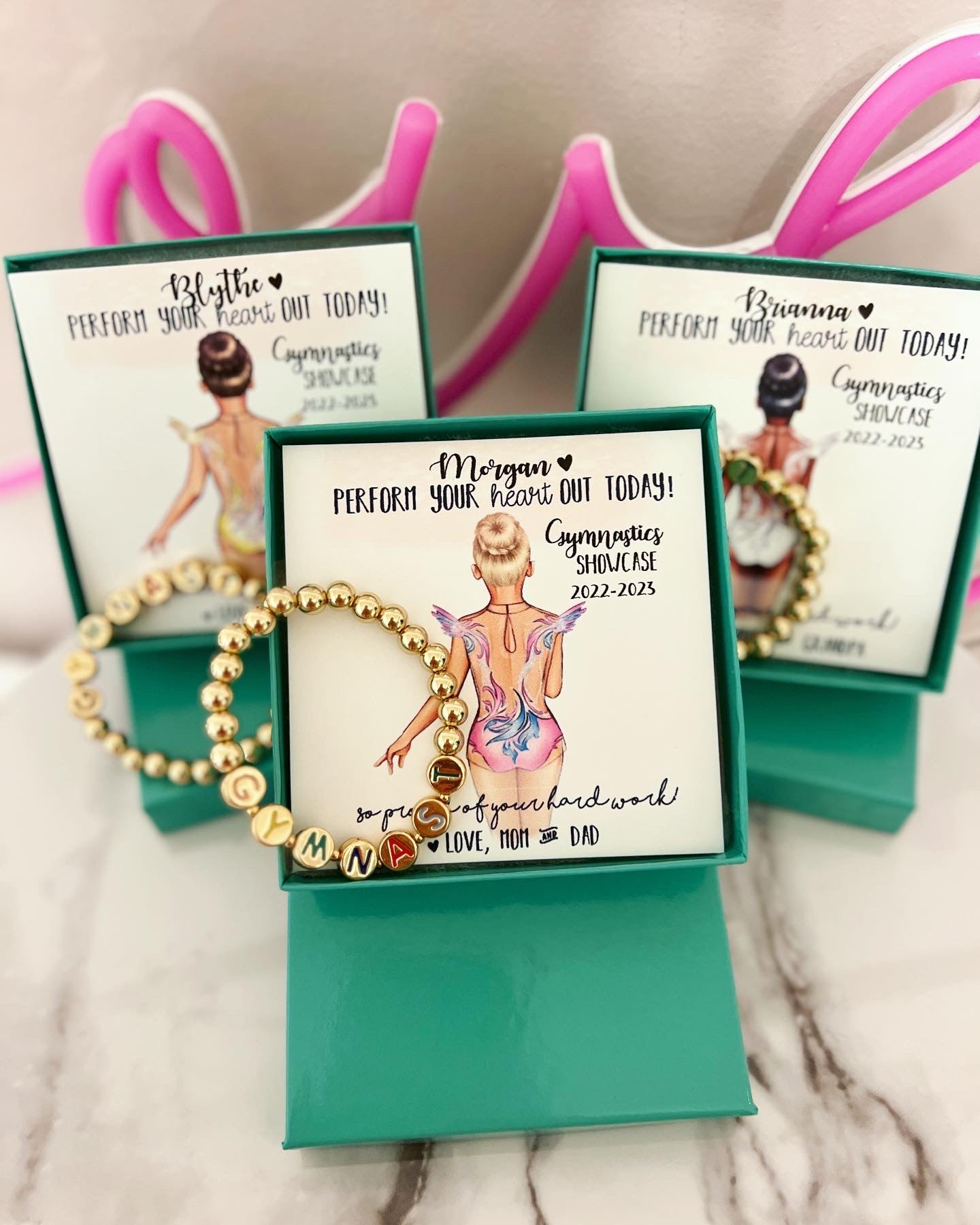 Gymnastics beaded Bracelet & custom Gymnast card