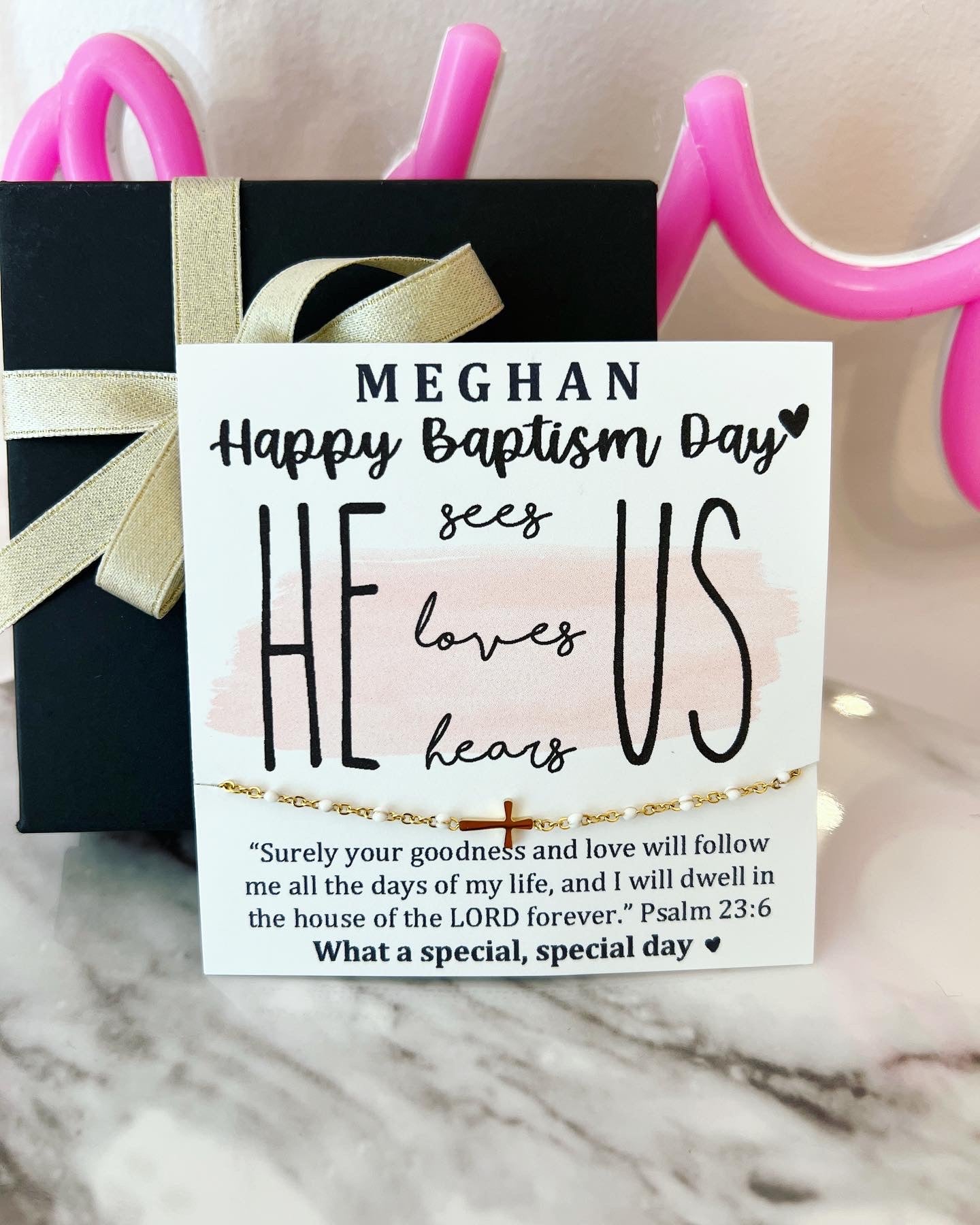 Baptism or Communion Bracelet Dainty Gold Cross bracelet, High Quality NON Tarnish, Card, Box & Ribbon Included. Encouragement gift, Cross