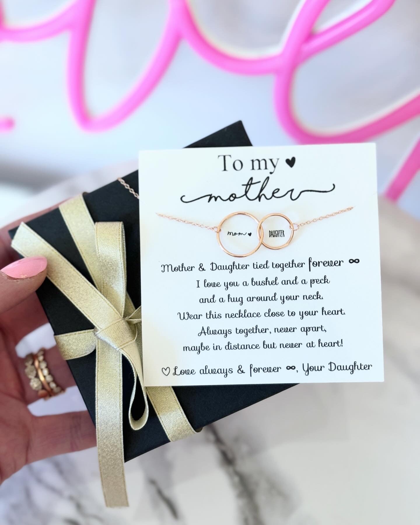 I love you a bushel & a peck! Mother's Day Gift, Non-Tarnish Double Hoop Infinity Necklace, Mom Thank you Gift, Mother Daughter Necklace