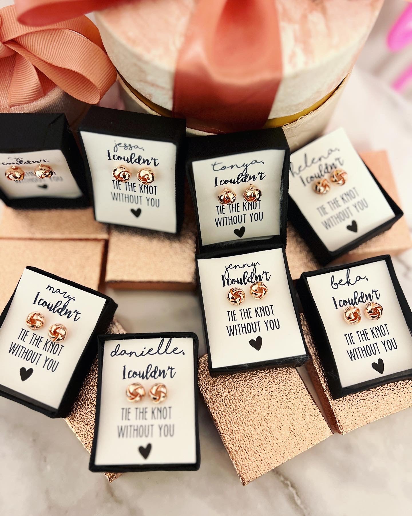 Rose Gold KNOT Earrings & Rose Gold Box