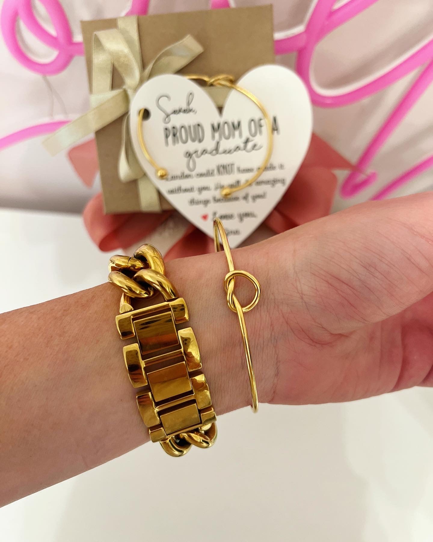 Proud Mom of a Graduate knot bangle gift, Graduation gift for parent, NON-TARNISH! Mom of a graduate, Graduation present, Gift for friend of graduate