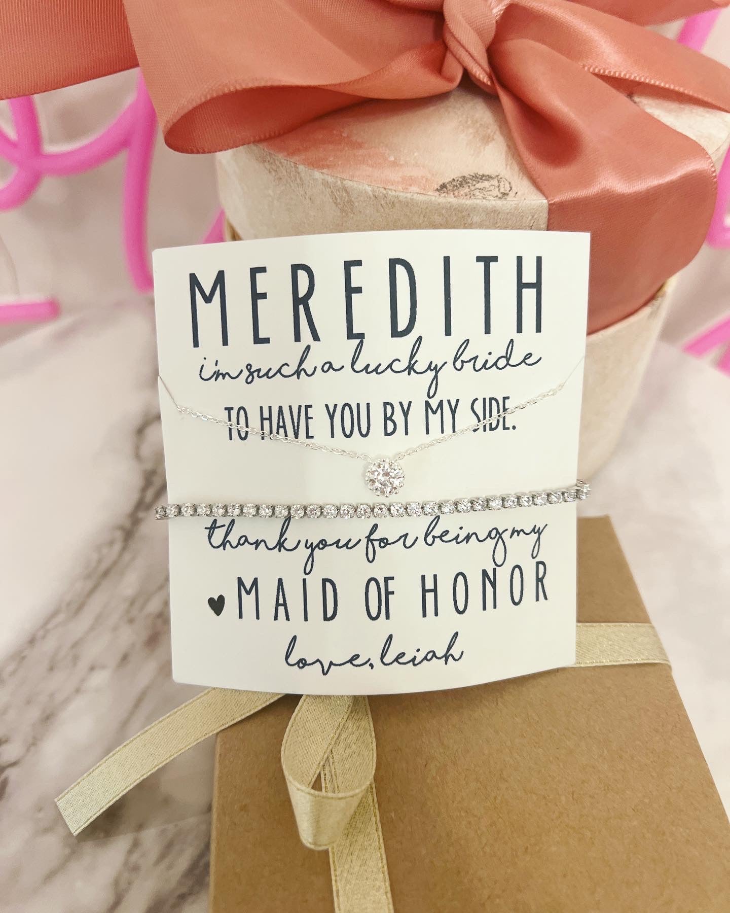 Thank You Bridal Party Necklace & Bracelet Set