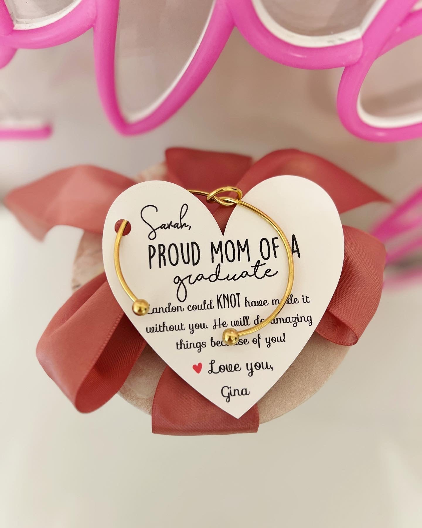 Proud Mom of a Graduate knot bangle gift, Graduation gift for parent, NON-TARNISH! Mom of a graduate, Graduation present, Gift for friend of graduate