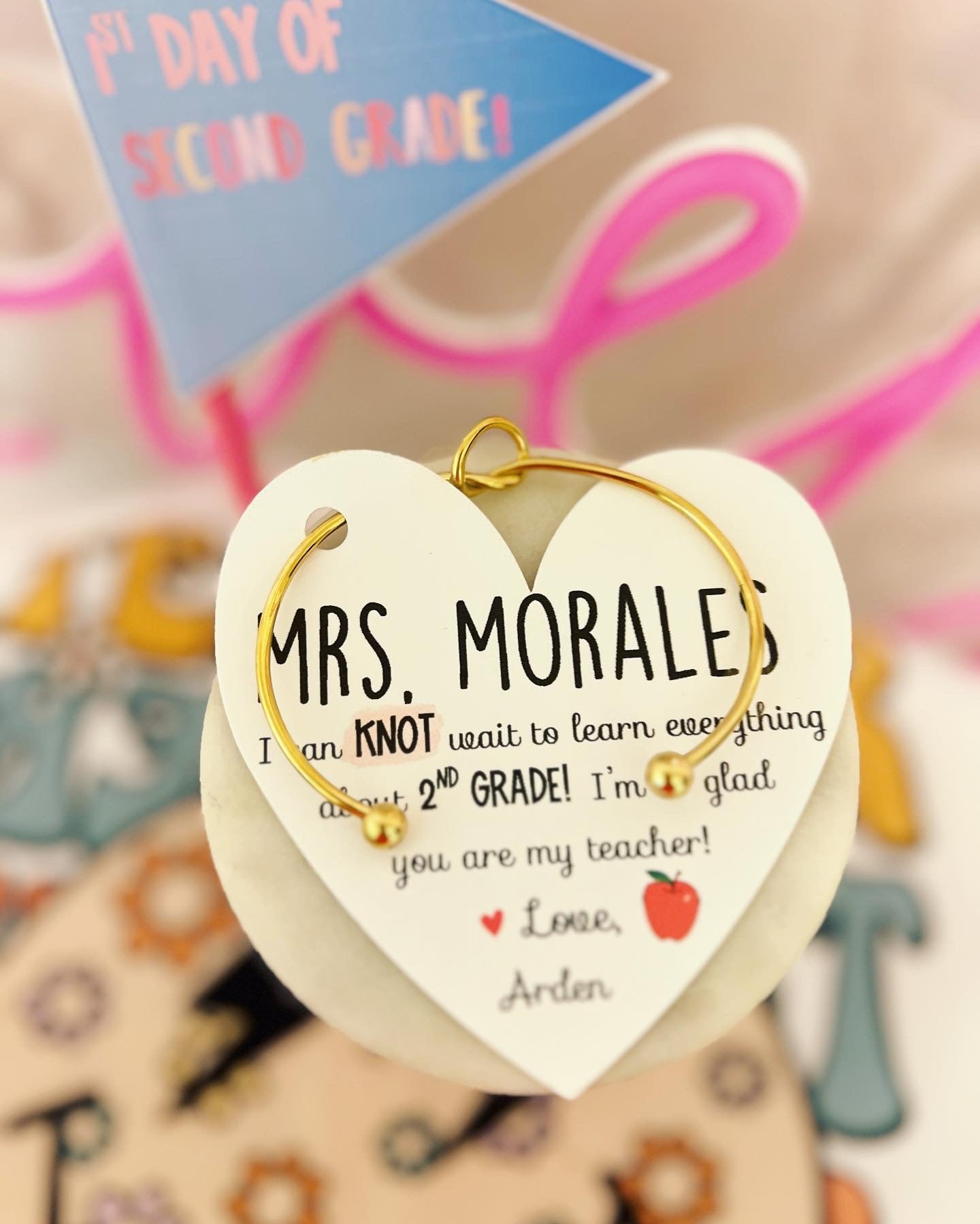 First day teacher knot bangle! I can KNOT wait to learn everything about my grade level! Back to School teacher gift! Box+ribbon too!