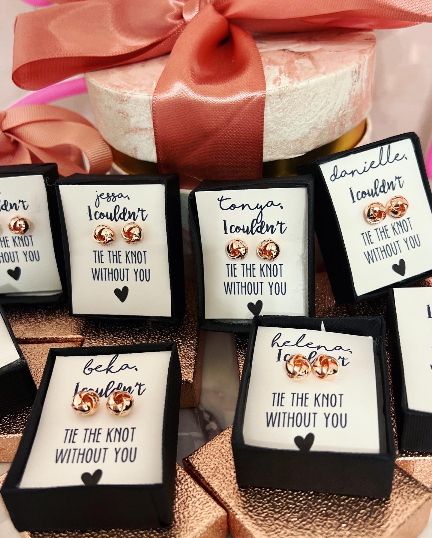 Rose Gold KNOT Earrings & Rose Gold Box