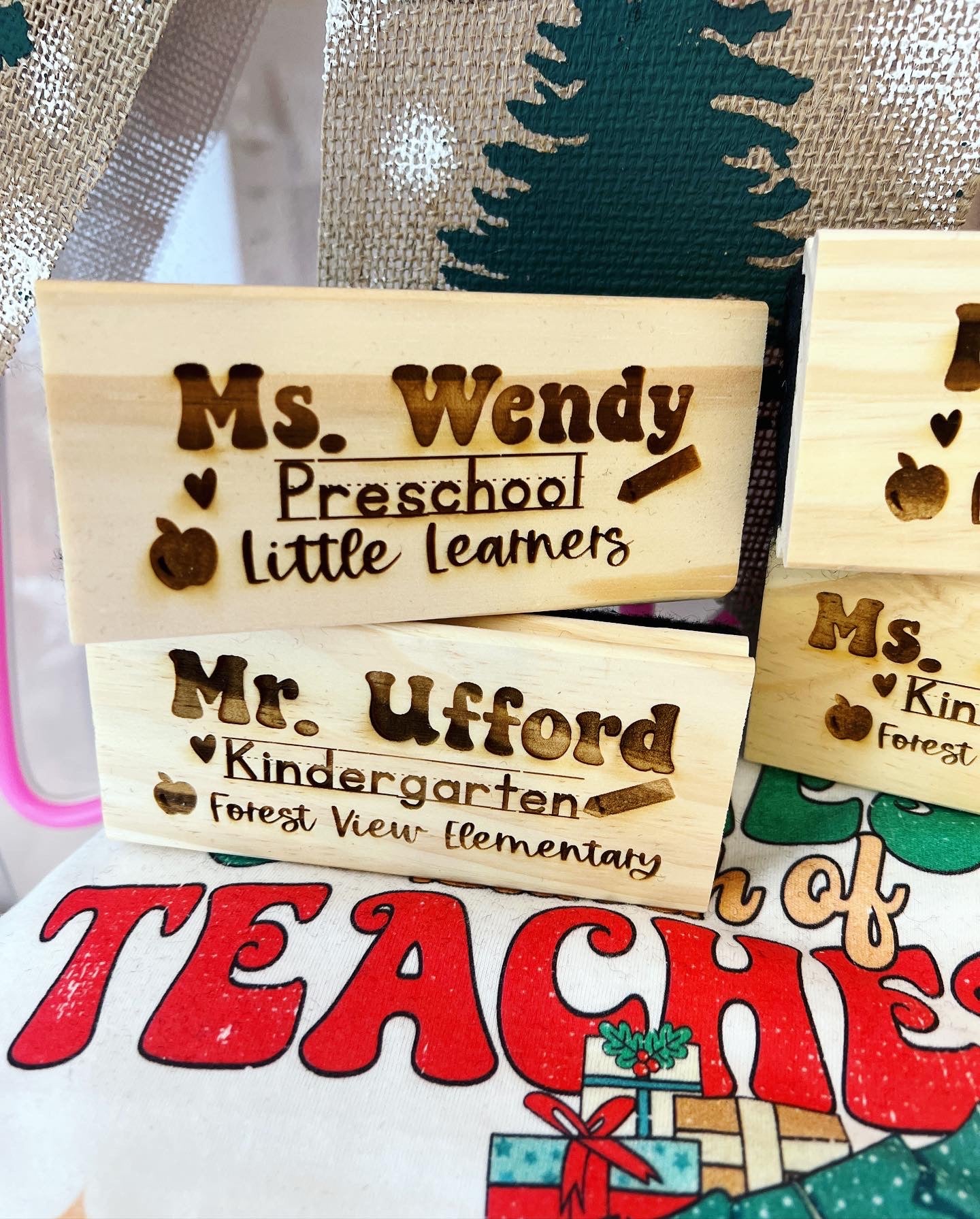 Personalized Engraved Whiteboard Eraser gift w/ Expo Marker, Personalized Christmas Card, Holographic cellophane gift bag tied with ribbon!