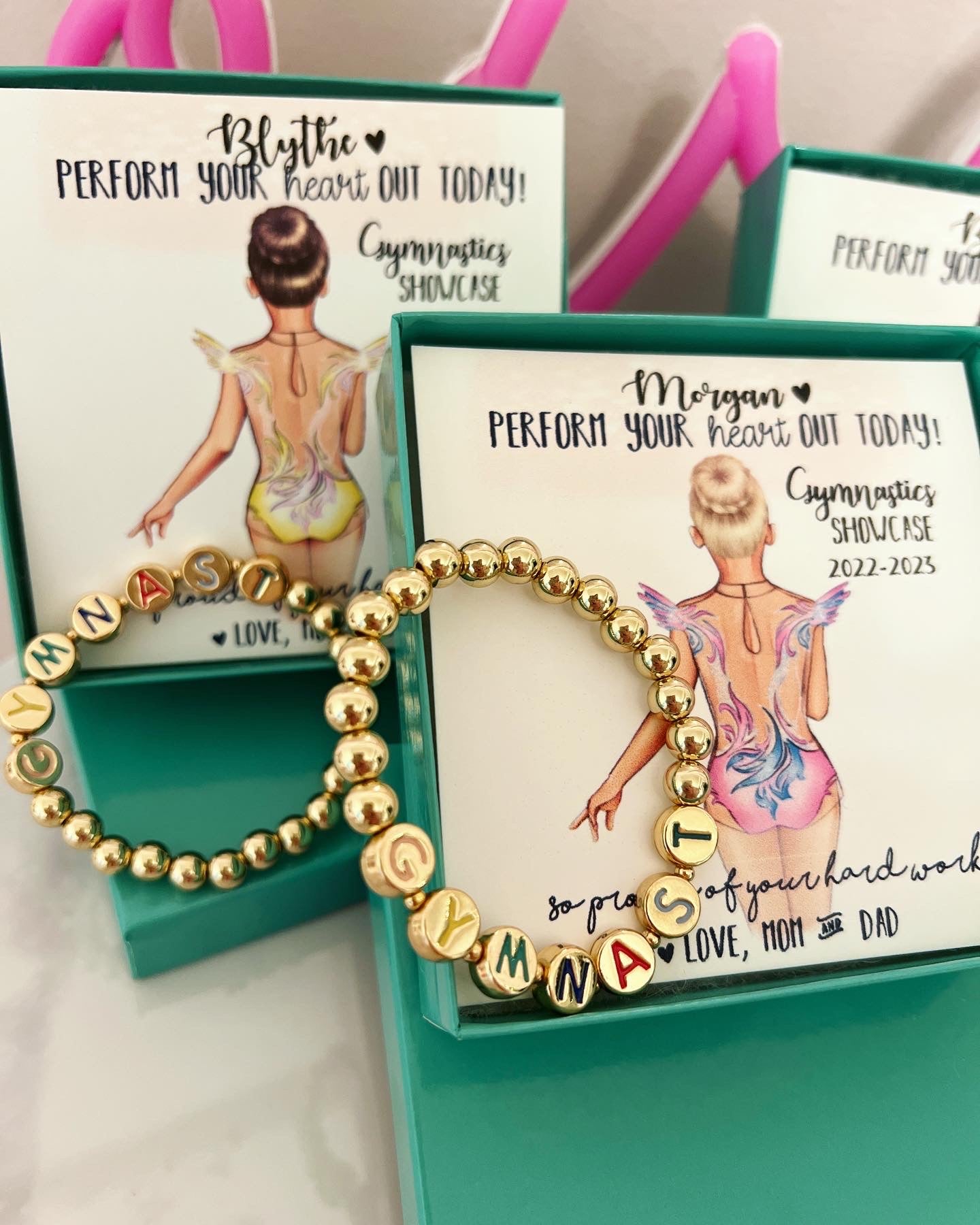 Gymnastics beaded Bracelet & custom Gymnast card