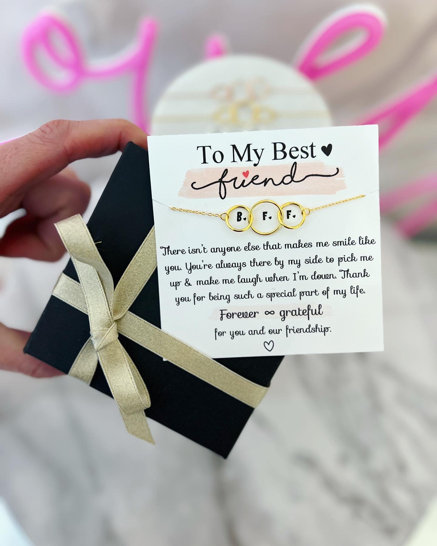 Best Friend Necklace! Triple hoop infinity necklace, card, box + ribbon included! Friends Forever, Christmas gift!