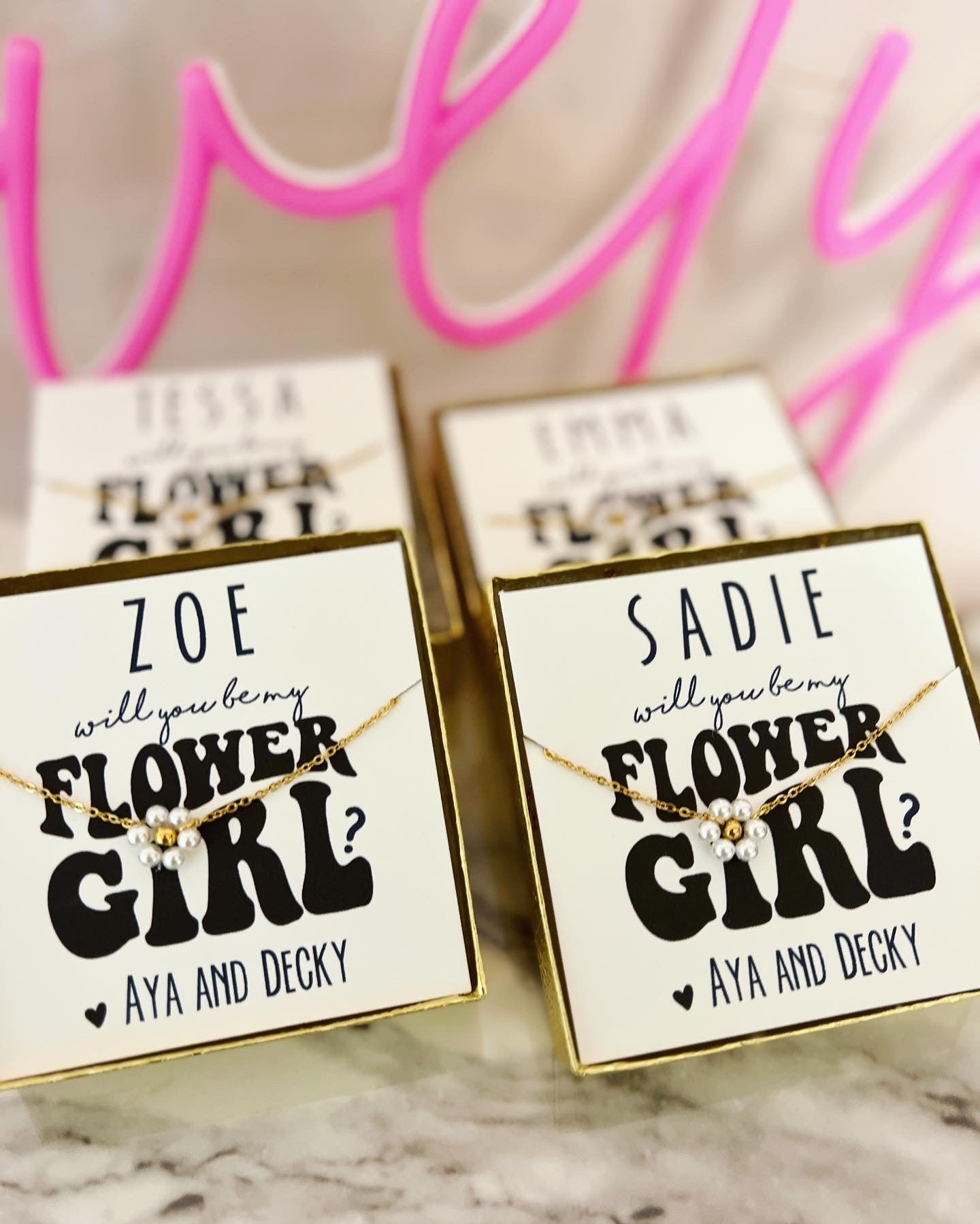 Will you be my Flower Girl? Pearl flower shaped necklace! Thank you for being my flower girl!