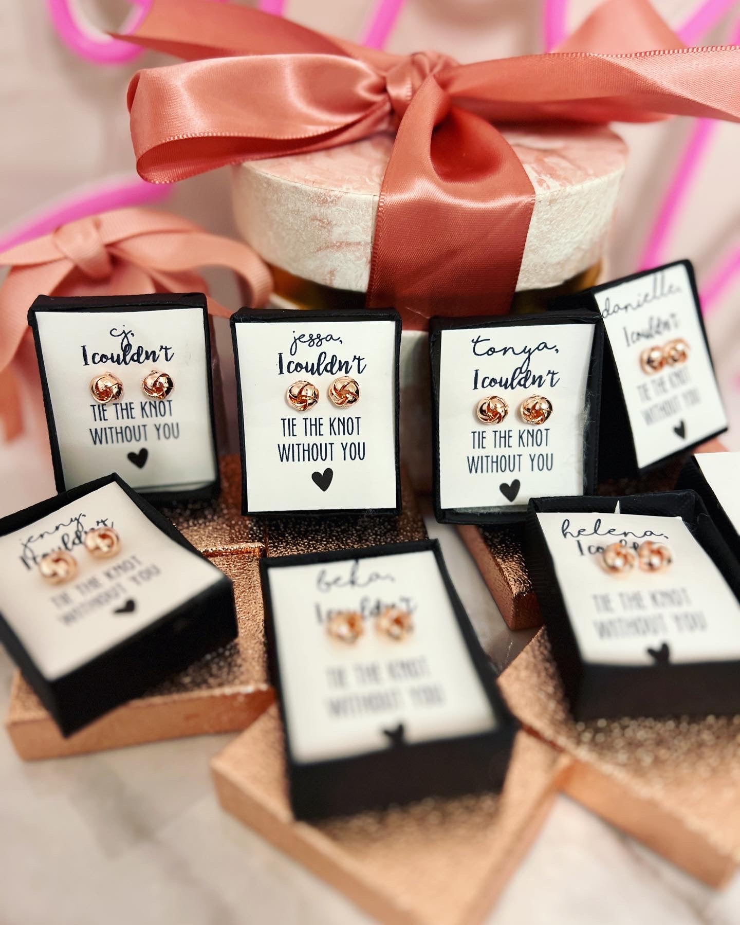 Rose Gold KNOT Earrings & Rose Gold Box