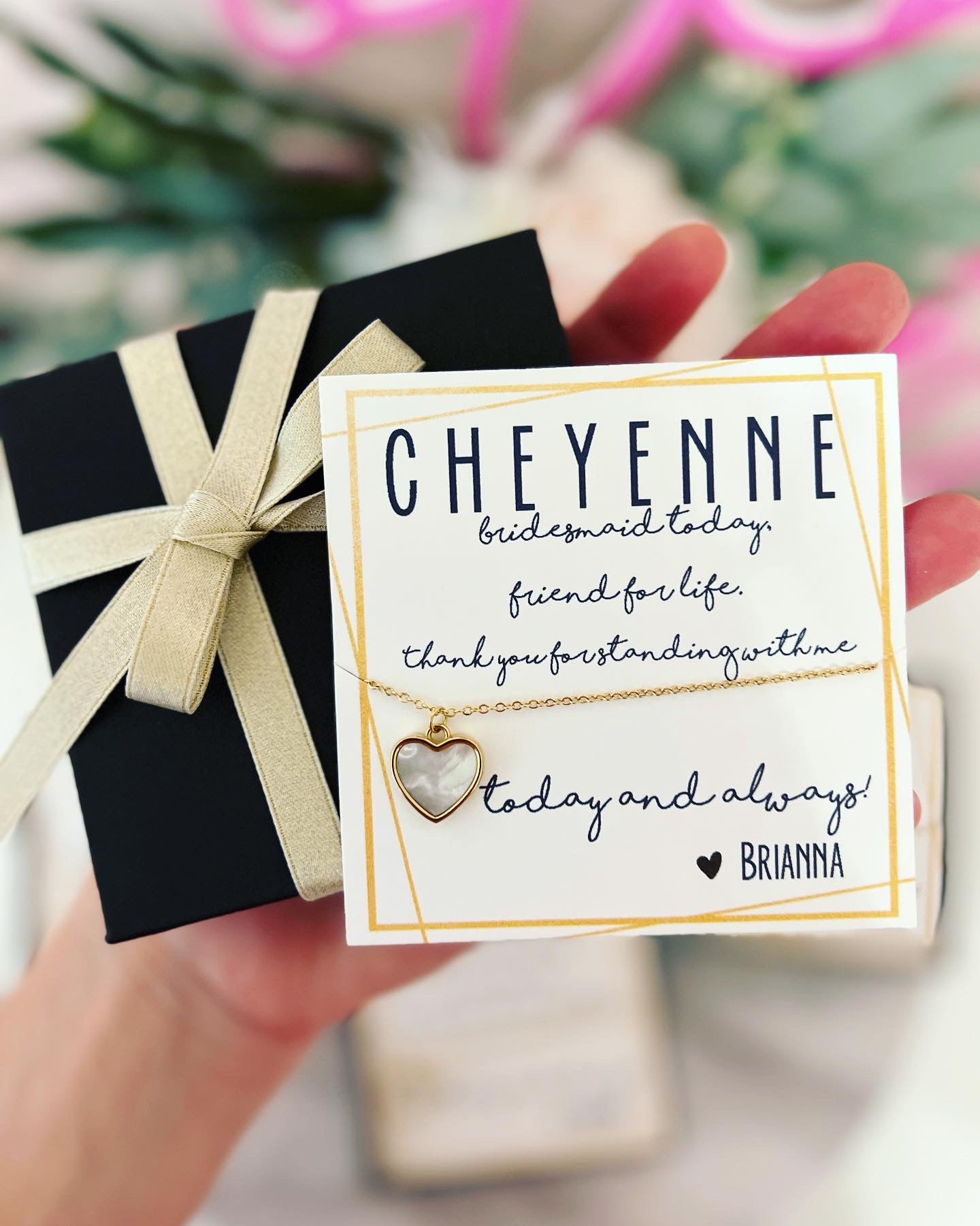 Bridesmaid Dainty Opal Heart Gold Bridal Party Proposal Necklace,Box & High Quality stainless steel plated, NO tarnish materials