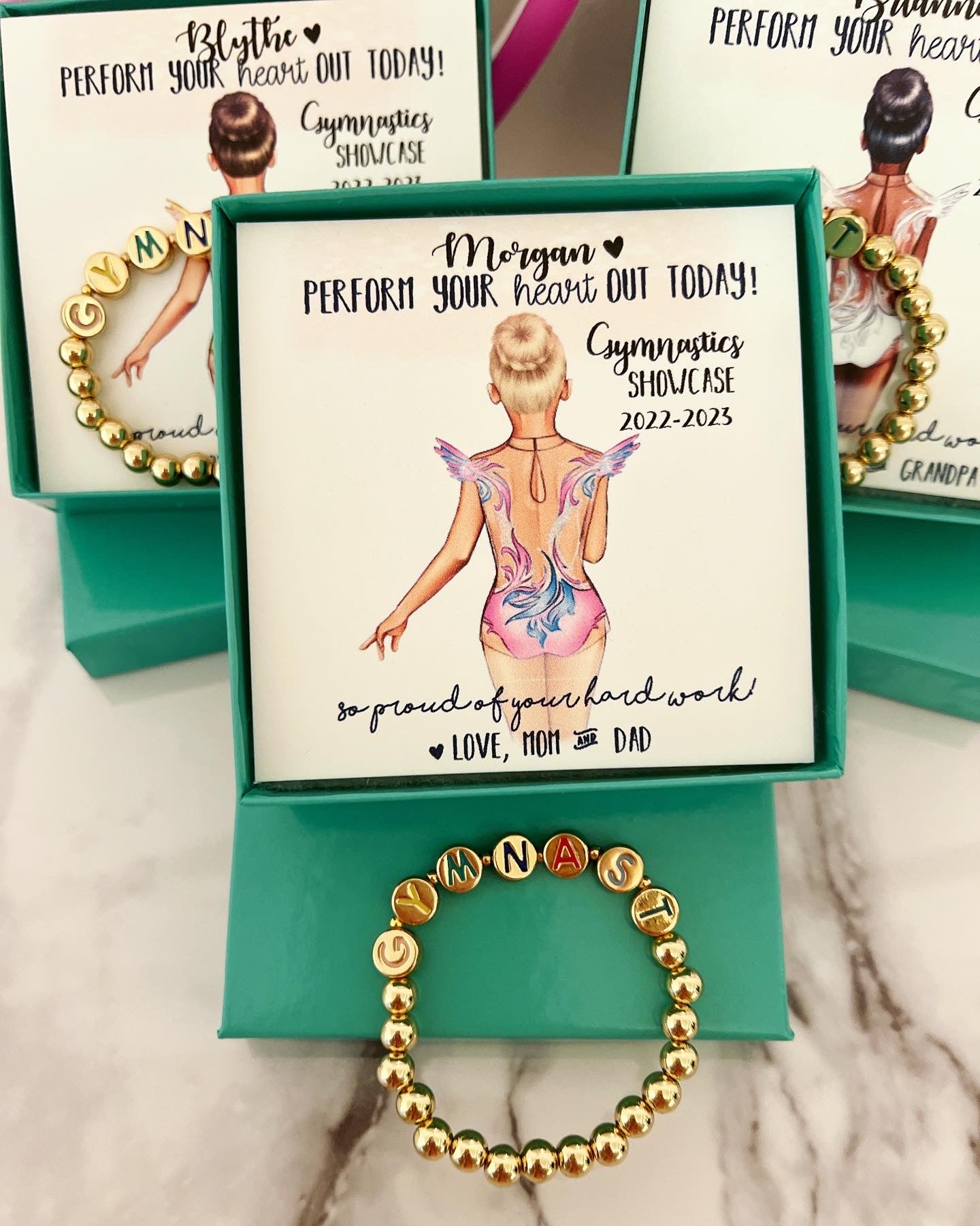 Gymnastics beaded Bracelet & custom Gymnast card