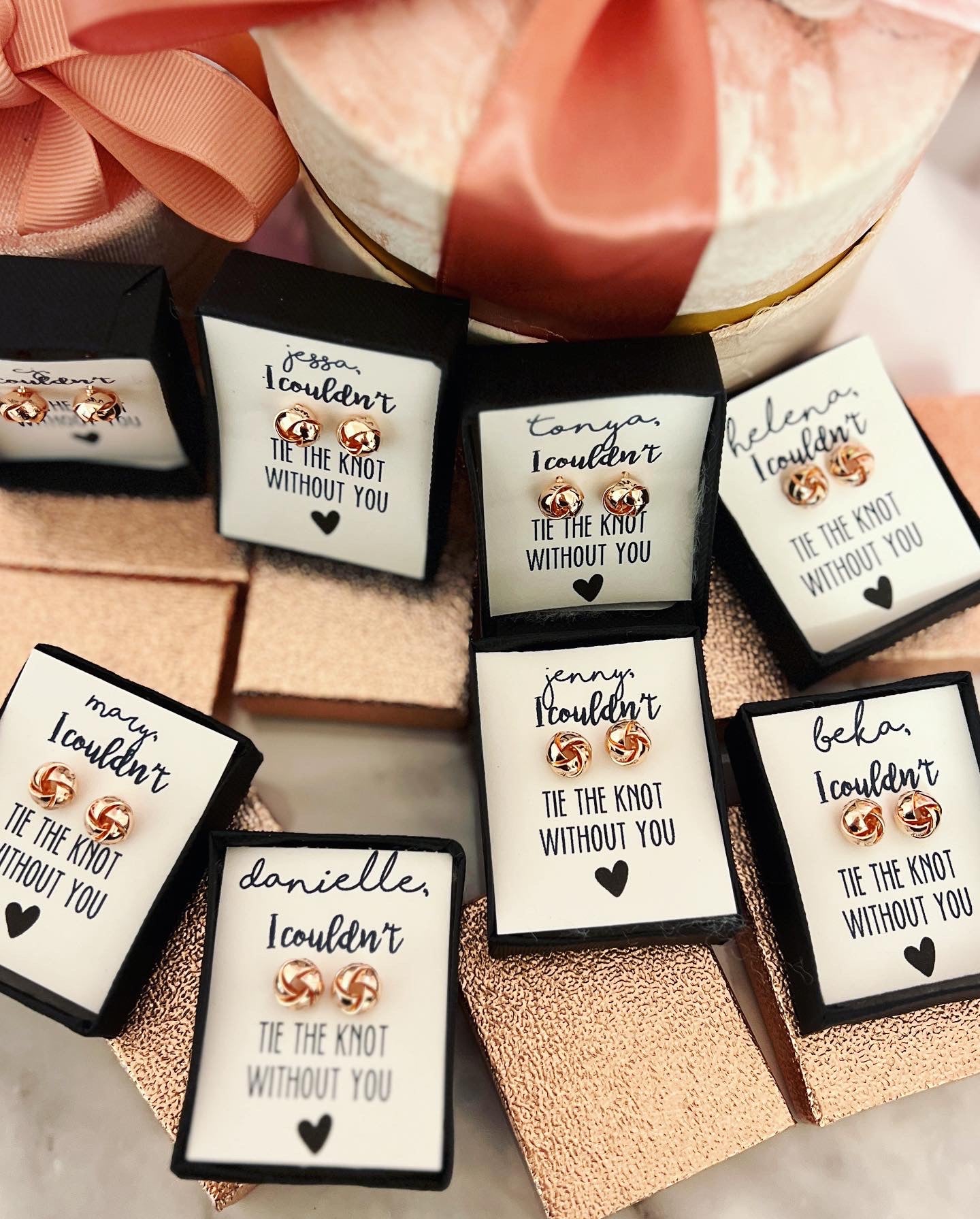 Rose Gold KNOT Earrings & Rose Gold Box