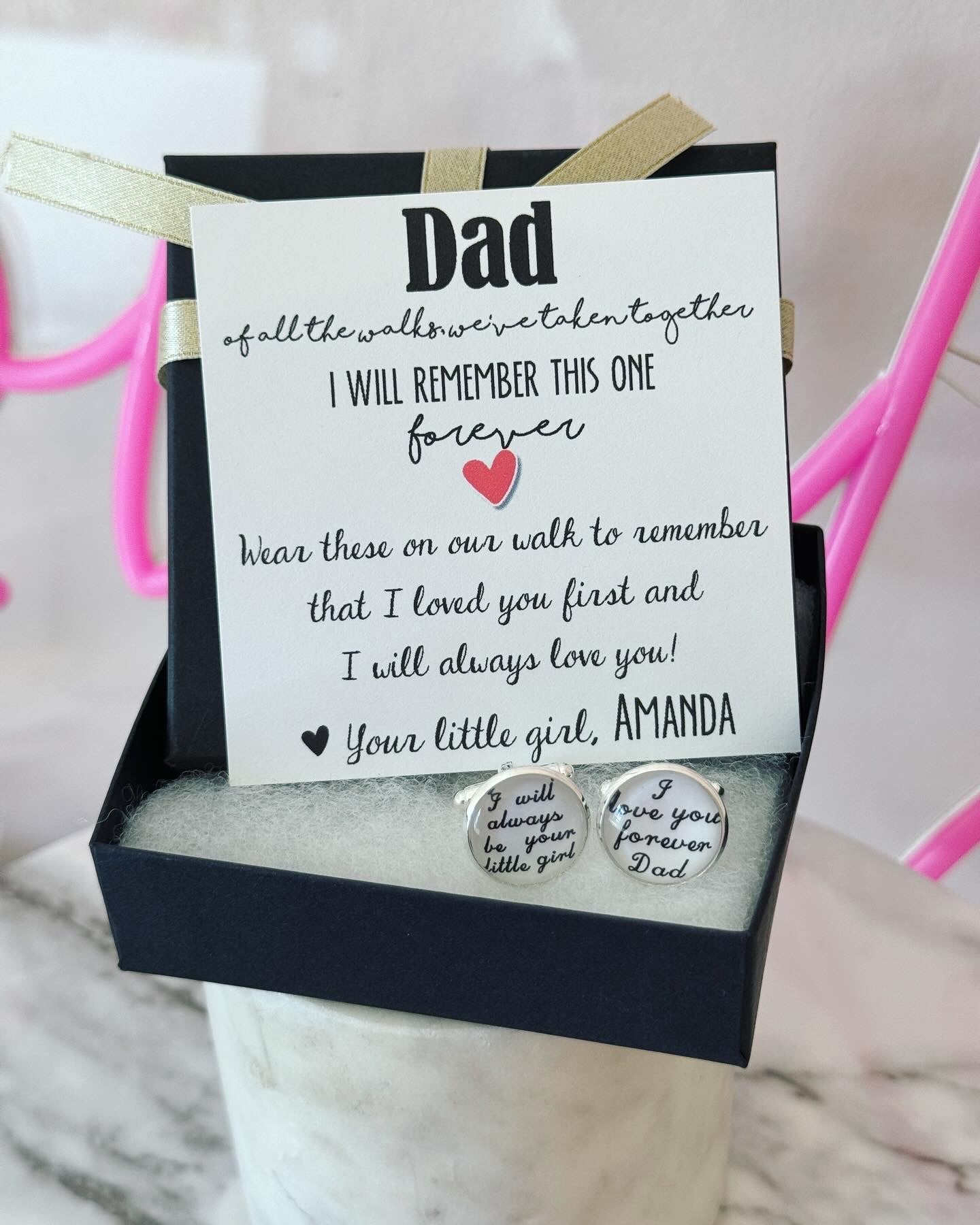 Father of the Bride Cuff links gift, Gift from Bride to Dad, Father daughter gift, card, box & ribbon included, wedding cuff links