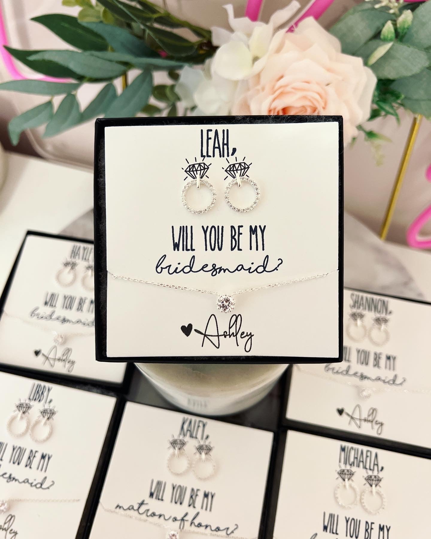 Will you be my...? Bridal Party Earring + Necklace Gift Set!