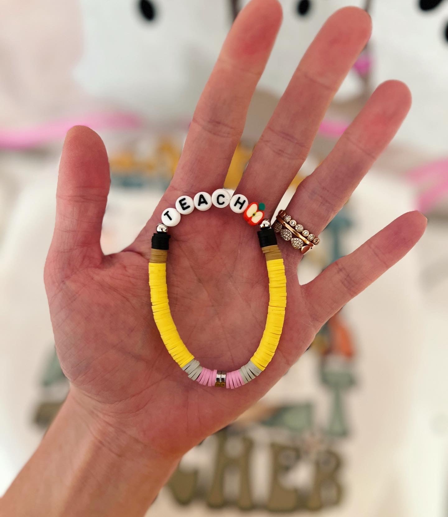 Trick or Teach, Halloween Teacher gift! Teacher appreciation gift, clay disc bead TEACH bracelet, personalized card, box & ribbon!