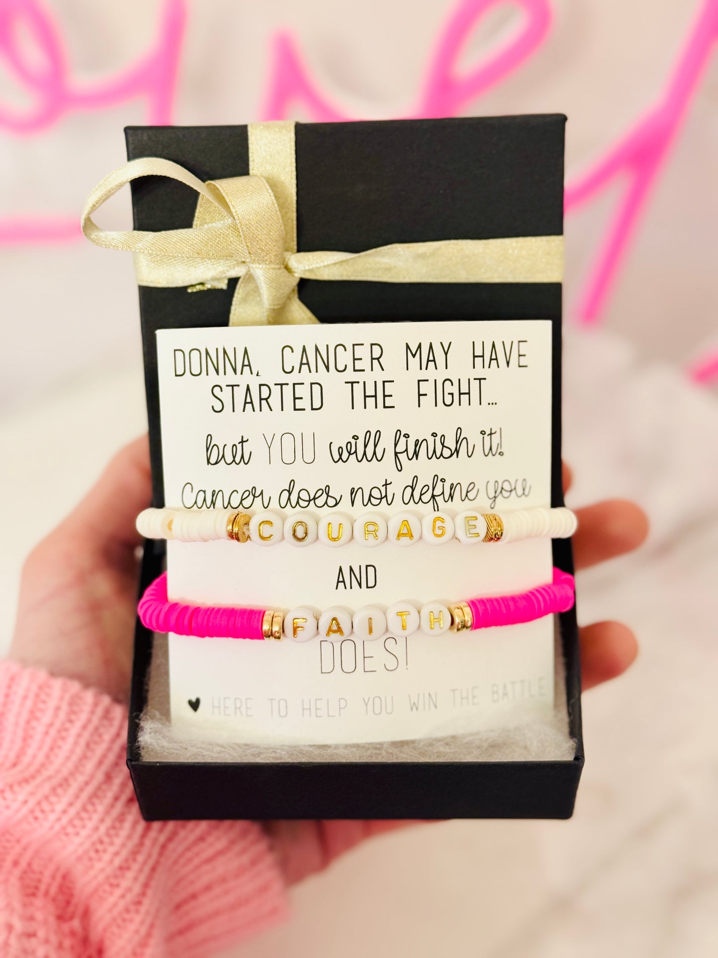 Cancer Encouragement Gift, Faith & Courage Bracelet Set