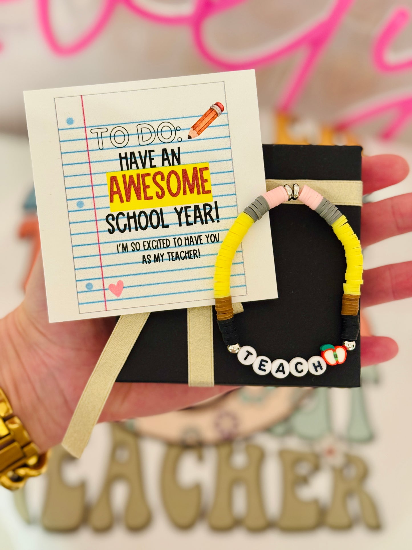 Have an AWESOME school year teacher bracelet, card, box & ribbon! Back to school gift!