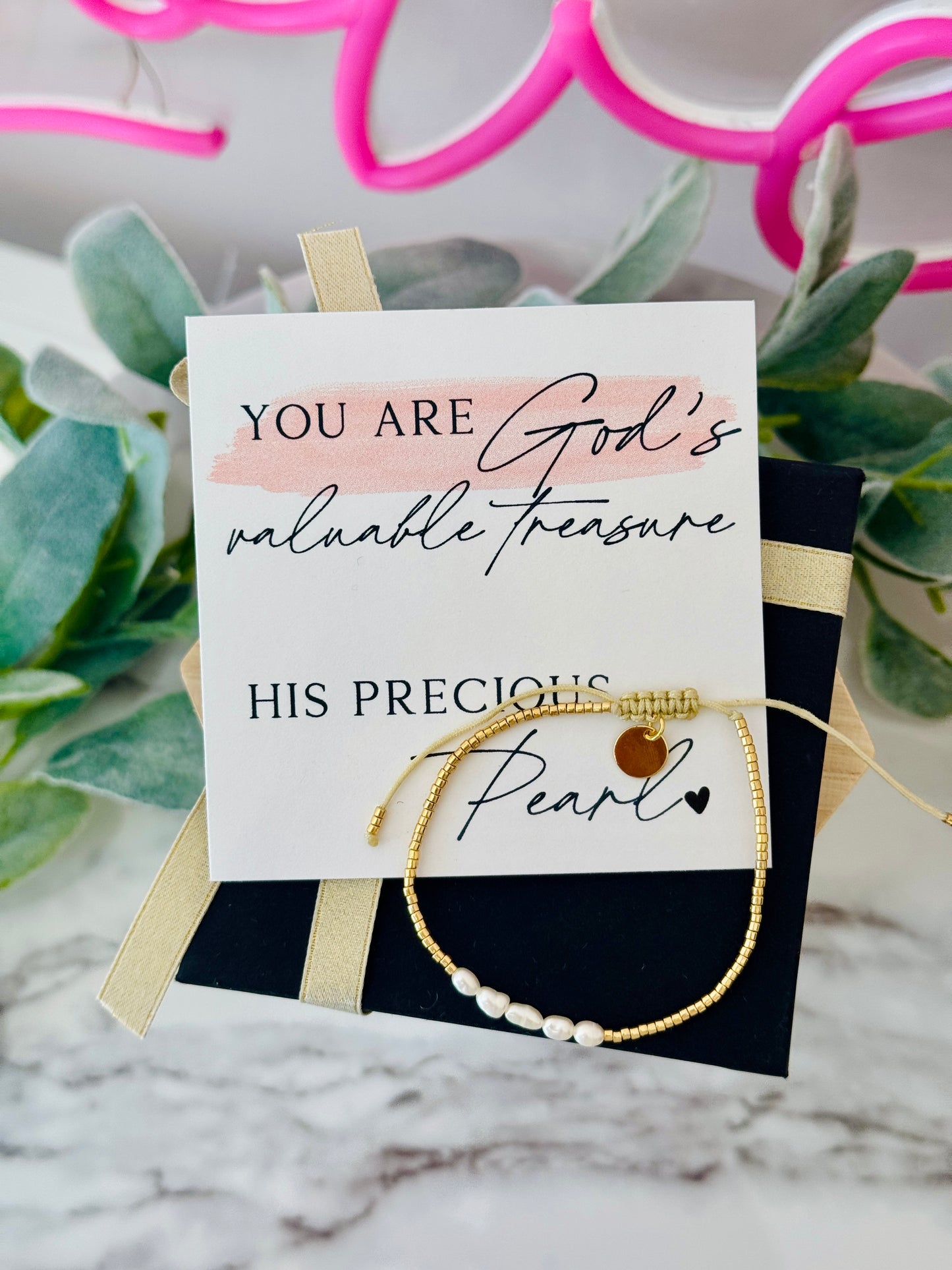 God's valuable treasure pearl bracelet encouragement gift! Box& ribbon included! Gift for friend, confirmation gift, grad gift, Non-Tarnish