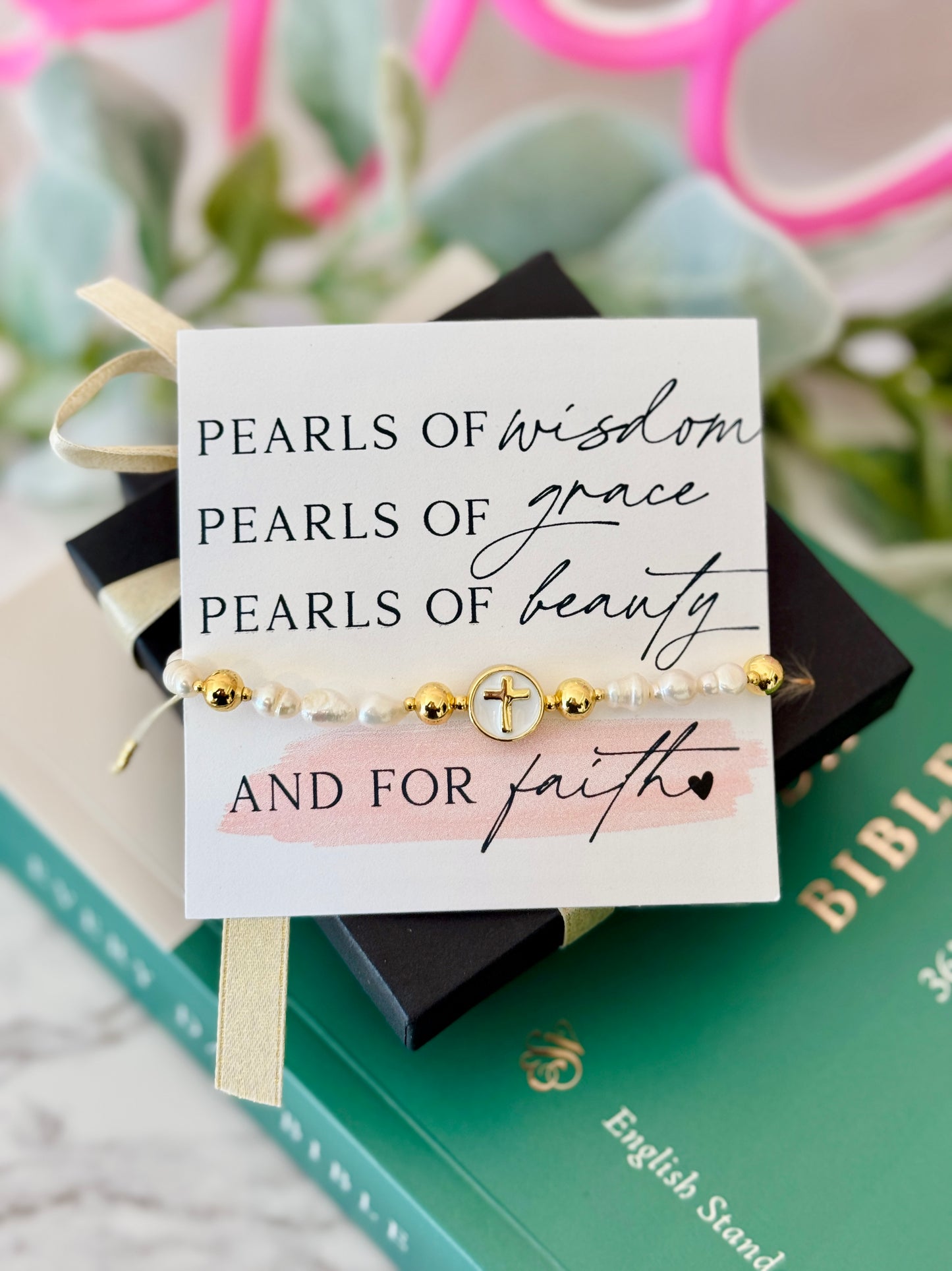 Pearls of Wisdom adjustable Cross bracelet encouragement gift! Box& ribbon included! Gift for friend, cross bracelet, grad gift, Non-Tarnish