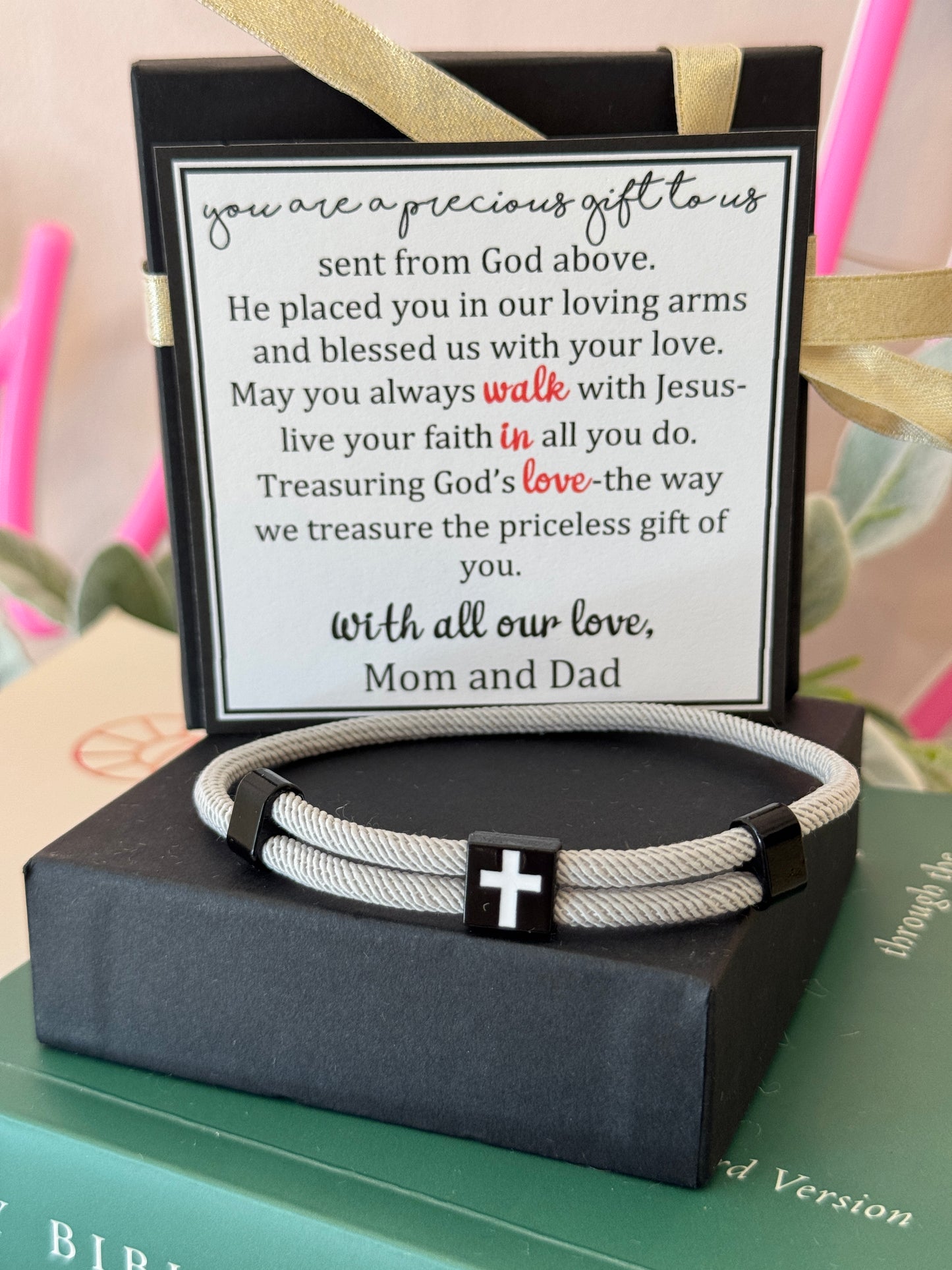 Precious Gift adjustable cross bracelet, Graduation gift, Communion, stainless steel, Box+Ribbon, College & High school graduation, baptism