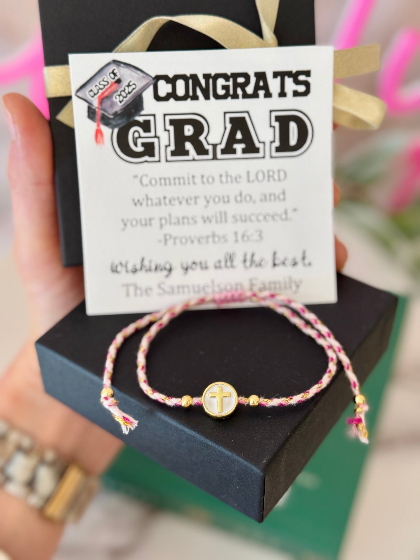Congrats Grad! Cross bracelet & bible verse graduation card, Graduation gift for girls, Christian grad gift, High school grad, college grad