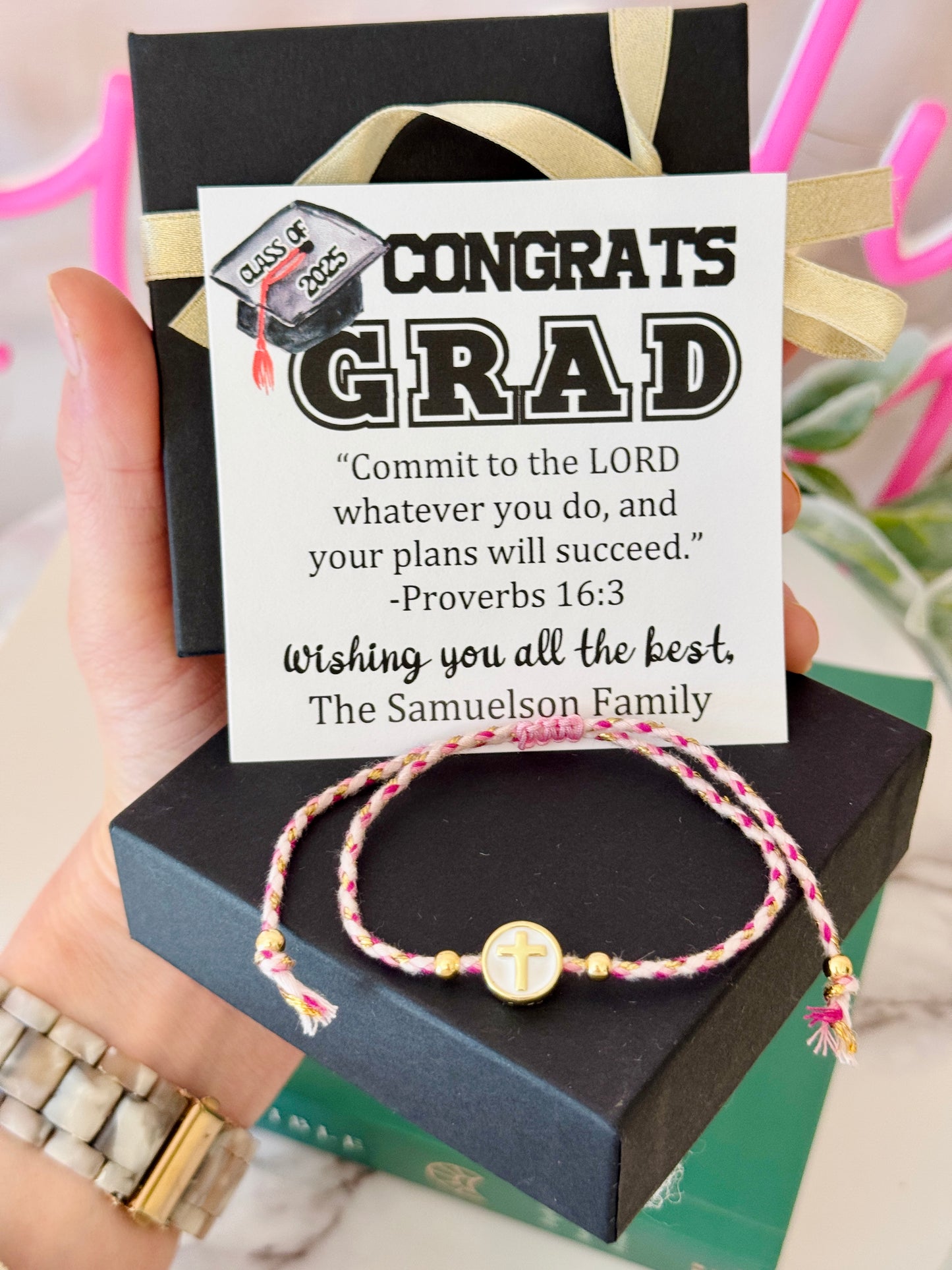 Congrats Grad! Cross bracelet & bible verse graduation card, Graduation gift for girls, Christian grad gift, High school grad, college grad