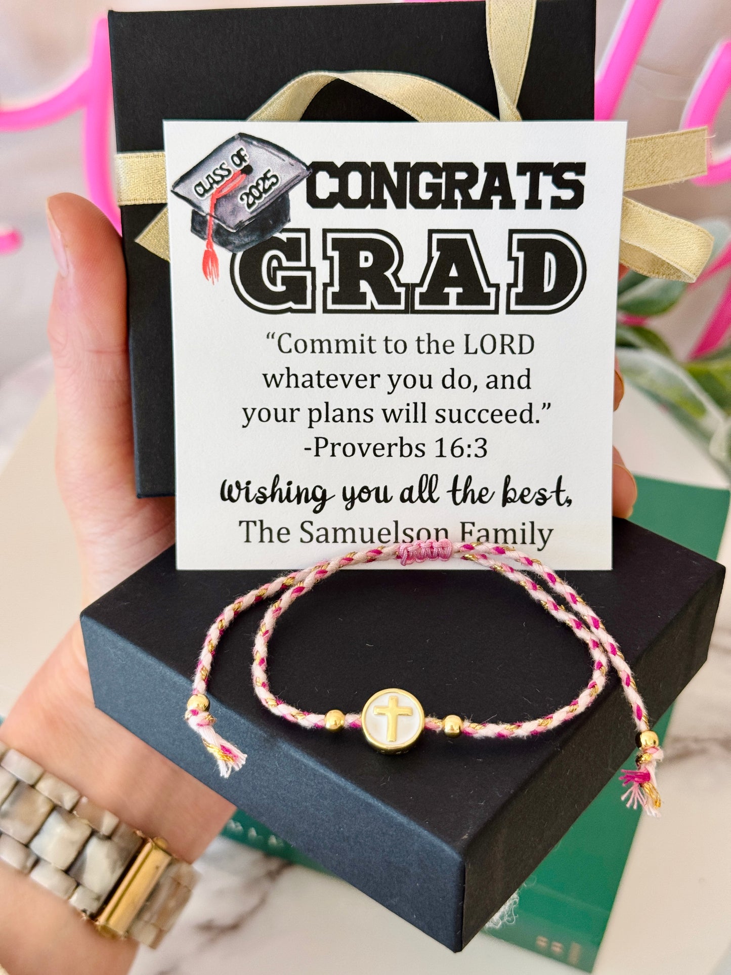 Congrats Grad! Cross bracelet & bible verse graduation card, Graduation gift for girls, Christian grad gift, High school grad, college grad