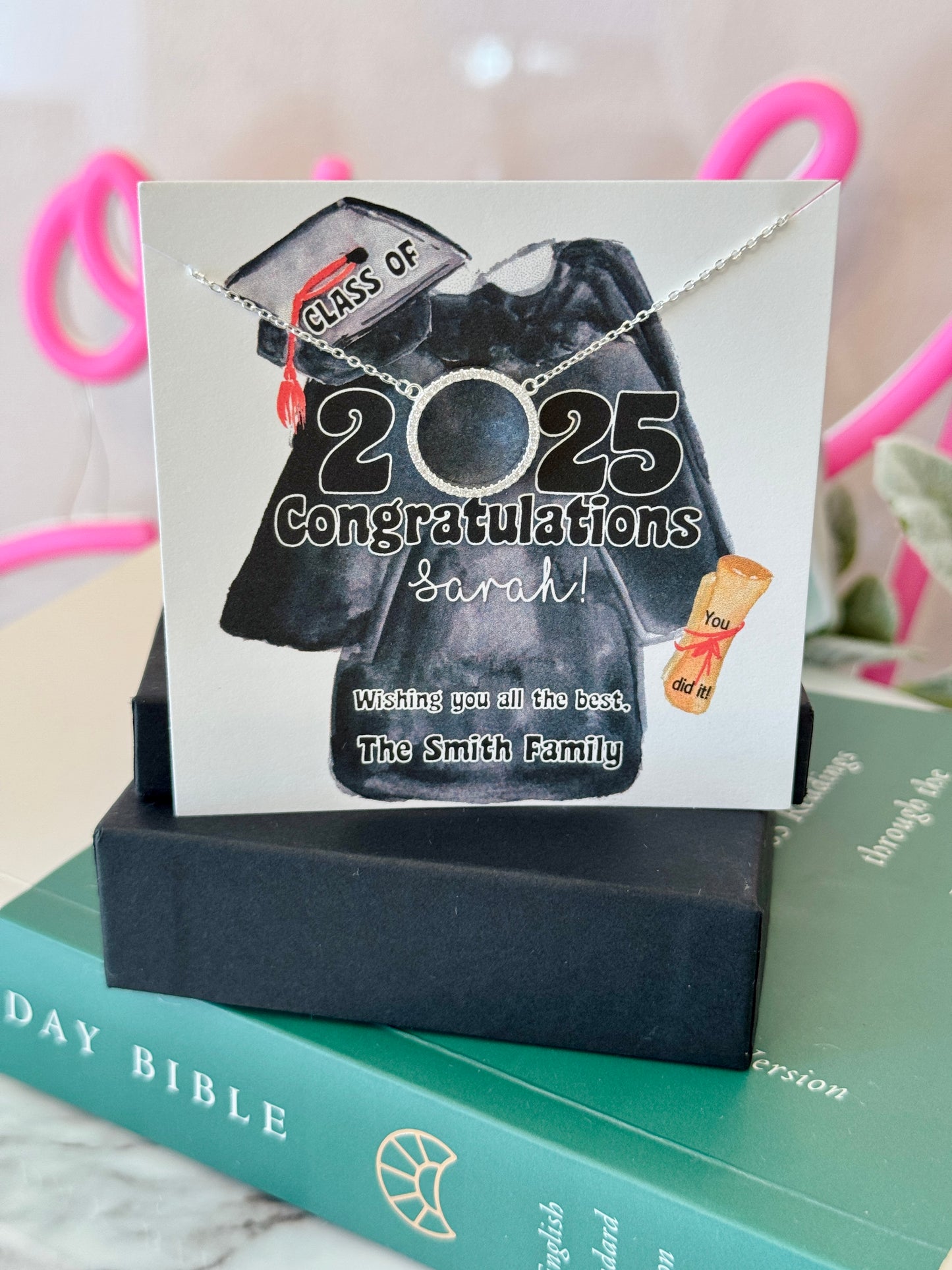 Class of 2025 Graduation gift, graduate gift, Circle Pendant Necklace, NON-TARNISH, Hypoallergenic, box&ribbon included.High school grad gift