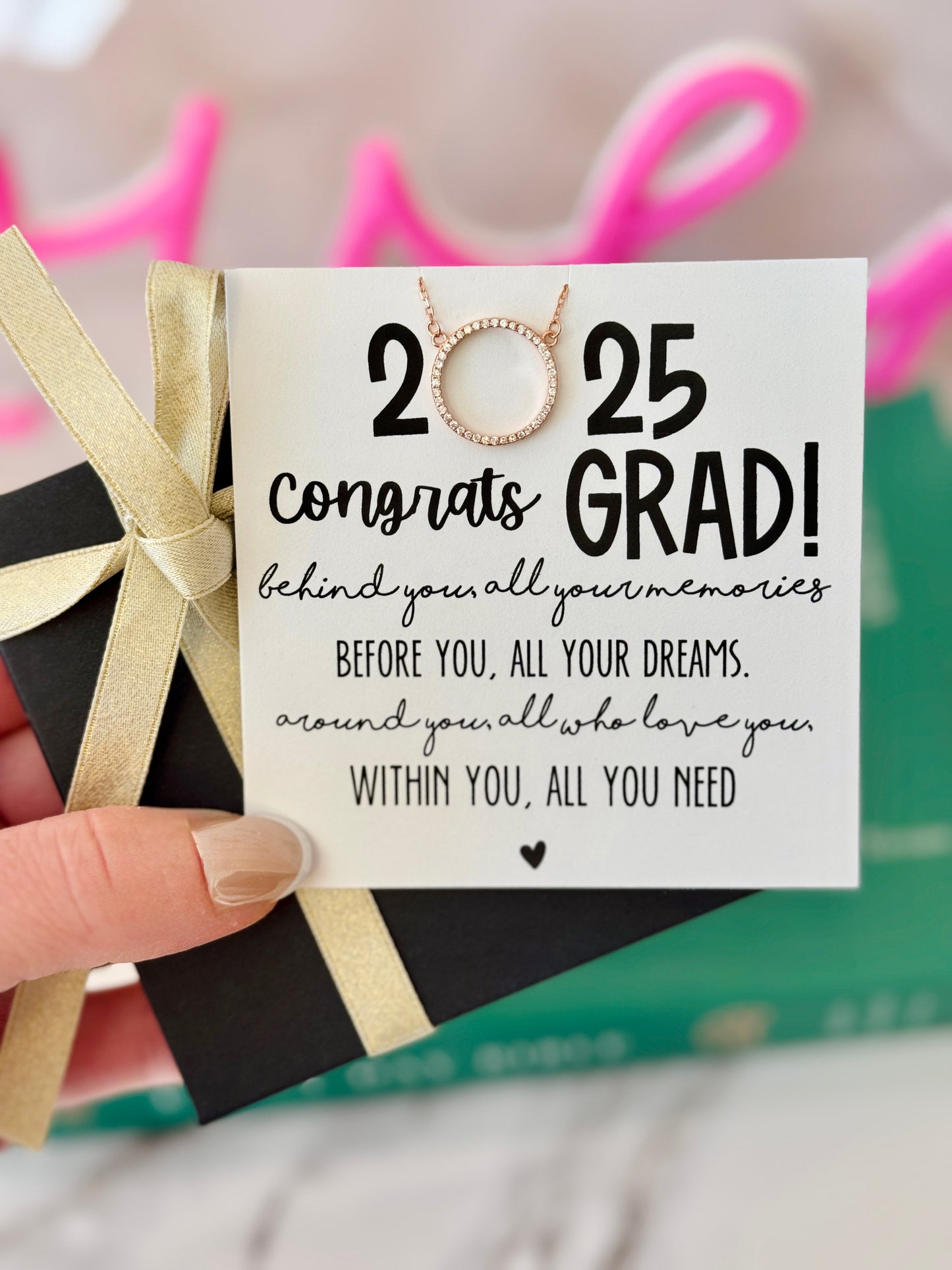 Congrats Grad 2025! Graduation Gift Circle Pendant Necklace, NON-TARNISH & hypoallergenic, grad card, box+ribbon! Congratulations!