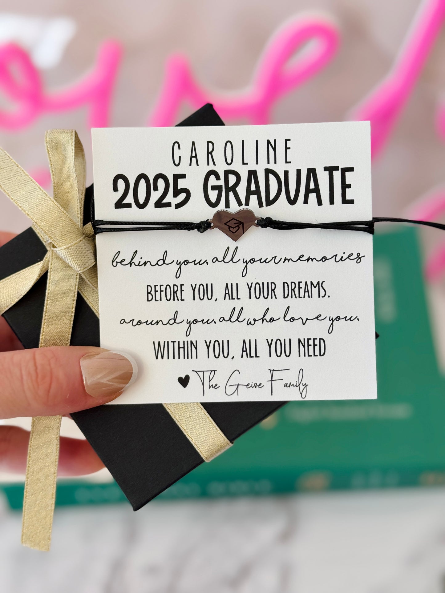 Personalized Graduation Gift! Laser Engraved Cap & Tassel adjustable rope bracelet, Graduation gift, Adjustable Graduation bracelet, Gift for graduate, card + box included!