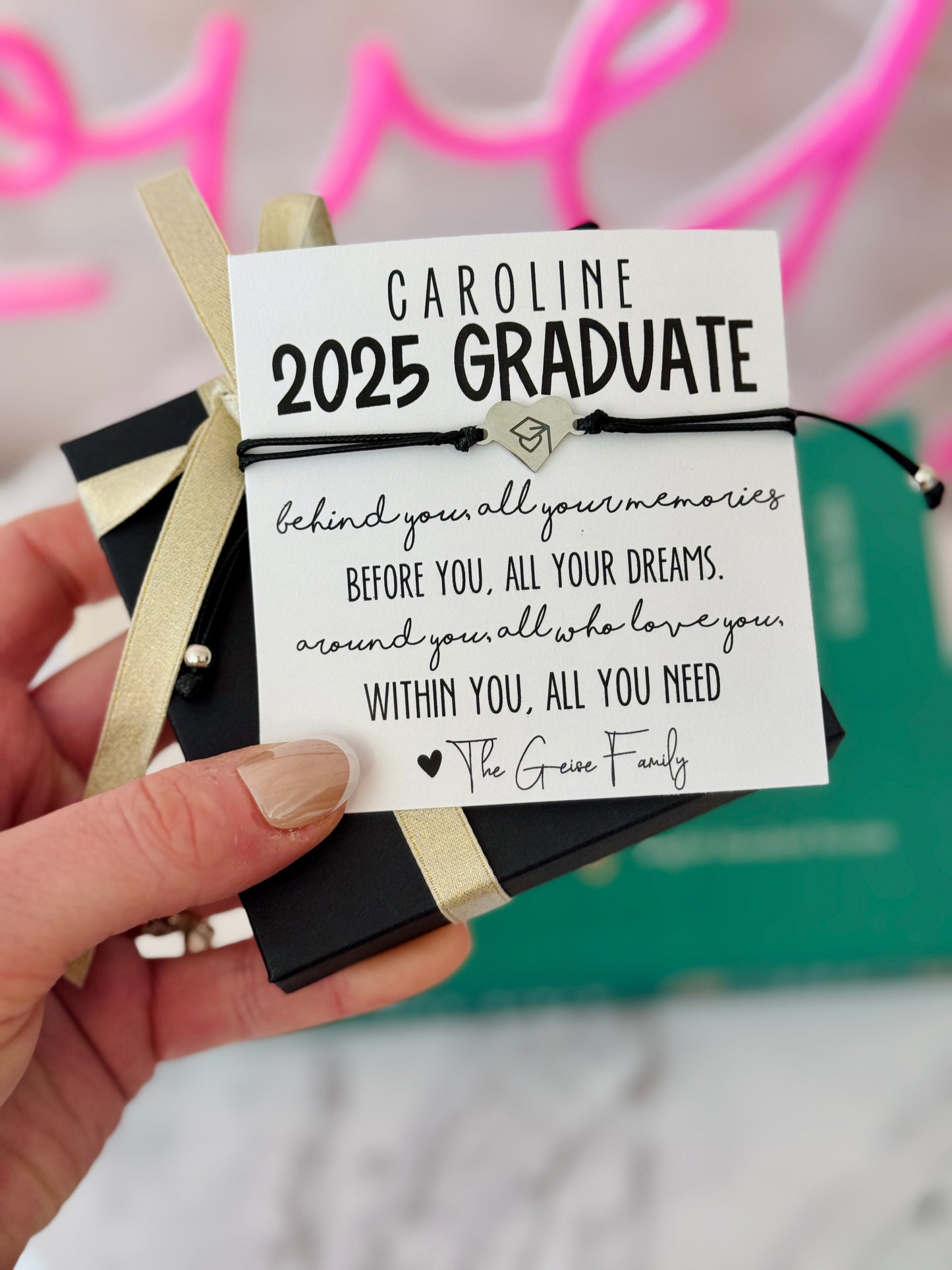 Personalized Graduation Gift! Laser Engraved Cap & Tassel adjustable rope bracelet, Graduation gift, Adjustable Graduation bracelet, Gift for graduate, card + box included!
