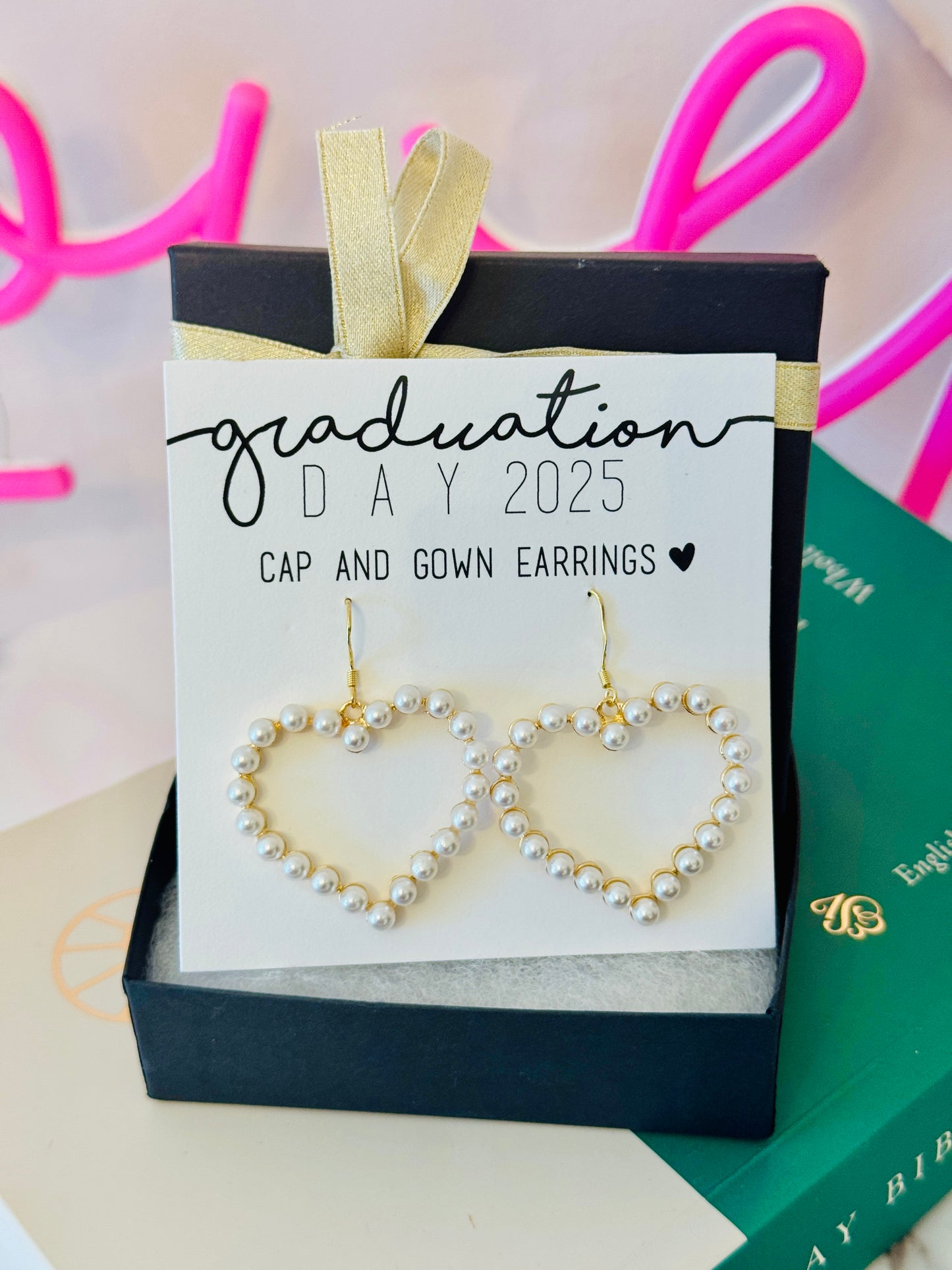Graduation Day Pearl Heart Earrings