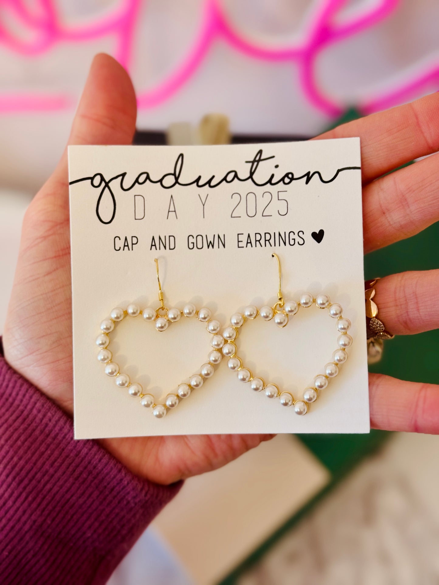 Graduation Day Pearl Heart Earrings