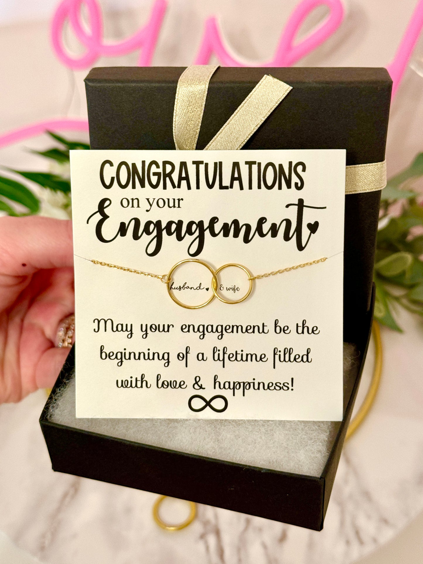 Engagement gift! Bride to be necklace! Infinity necklace, NON-Tarnish, Congratulations, bridal shower gift, Box + ribbon included!