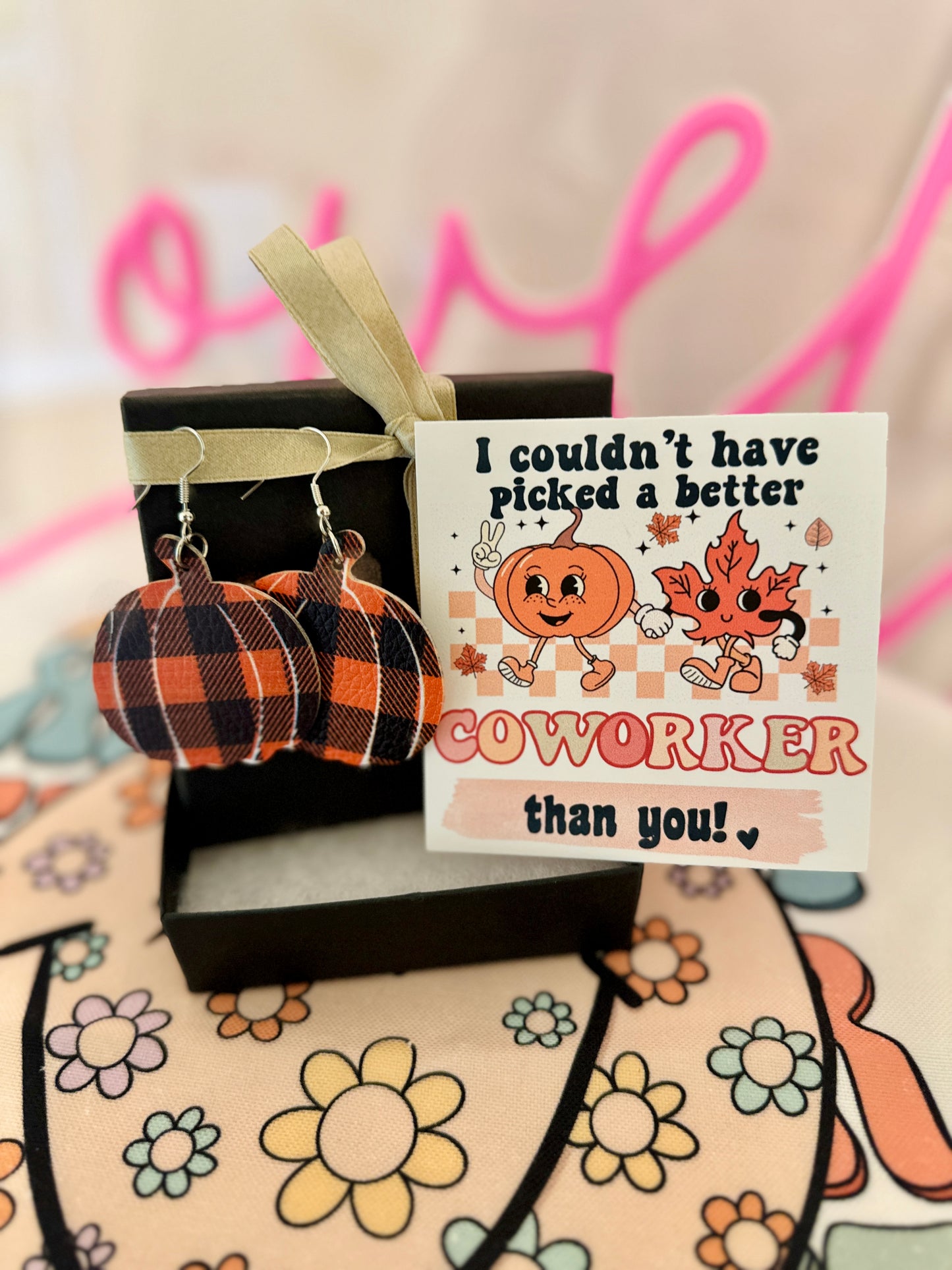 Fall Pumpkin Earrings for Coworker, card, box & ribbon included! Non-Tarnish! Over 5,000 5 STAR Reviews!