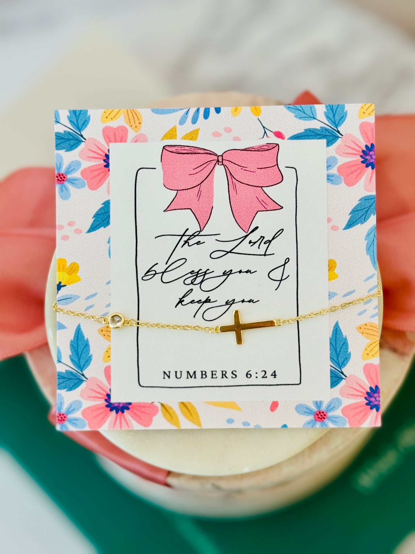 The Lord Bless you & Keep You, Gold Cross Bracelet, Non-Tarnish, Box & Ribbon included!