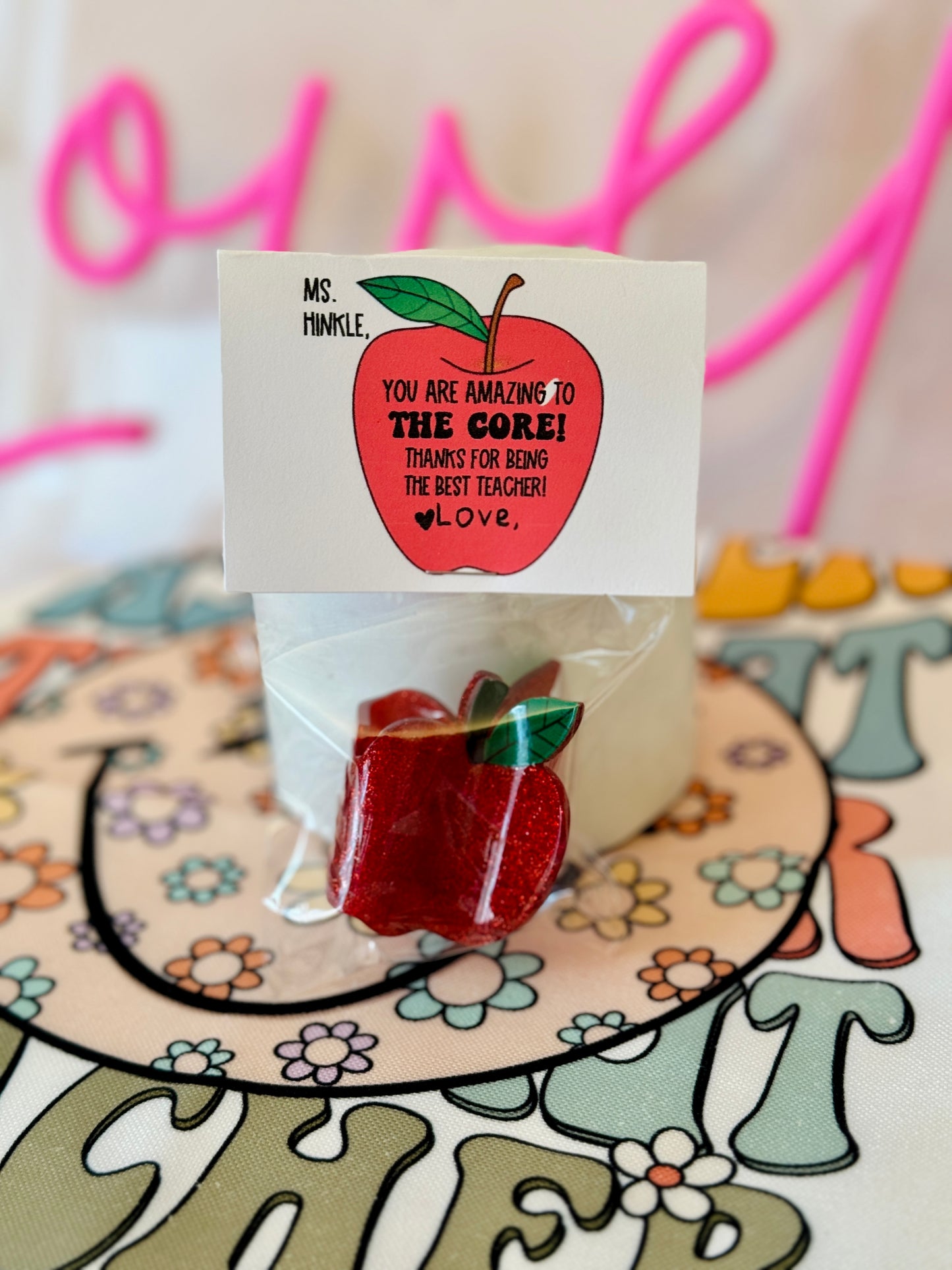 Adorable Apple Acrylic Hair Claw Clip! Teacher Appreciation End of year gift, personalized card with clear gift wrap included! Teacher Gift!